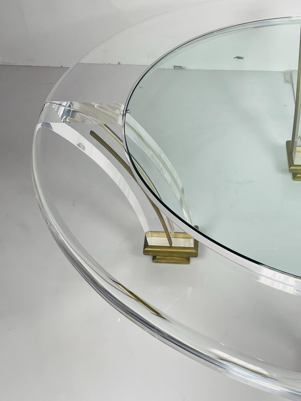 Vintage Lucite & Brass Coffee Table For Sale 1