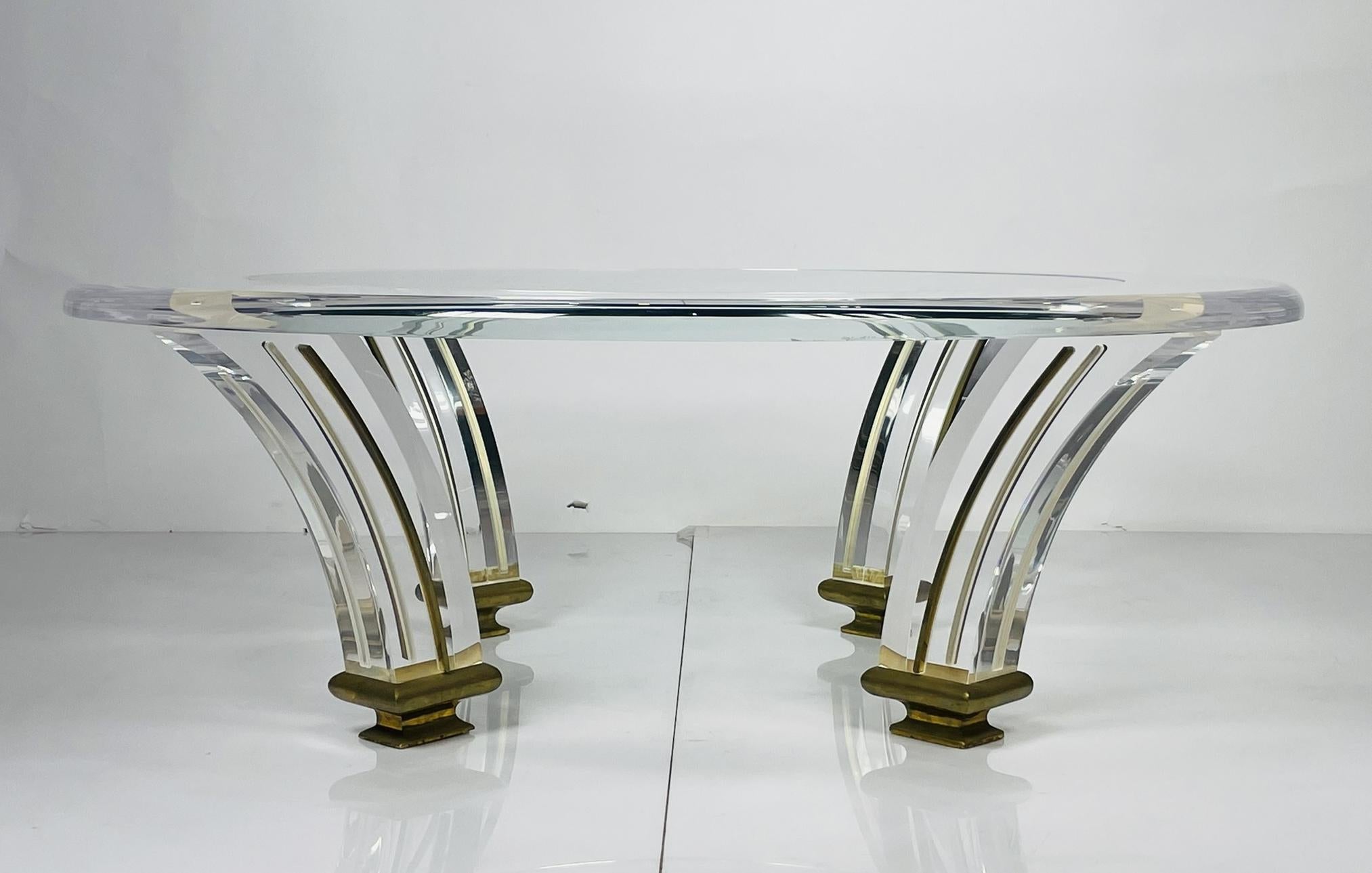 Vintage Lucite & Brass Coffee Table For Sale 2