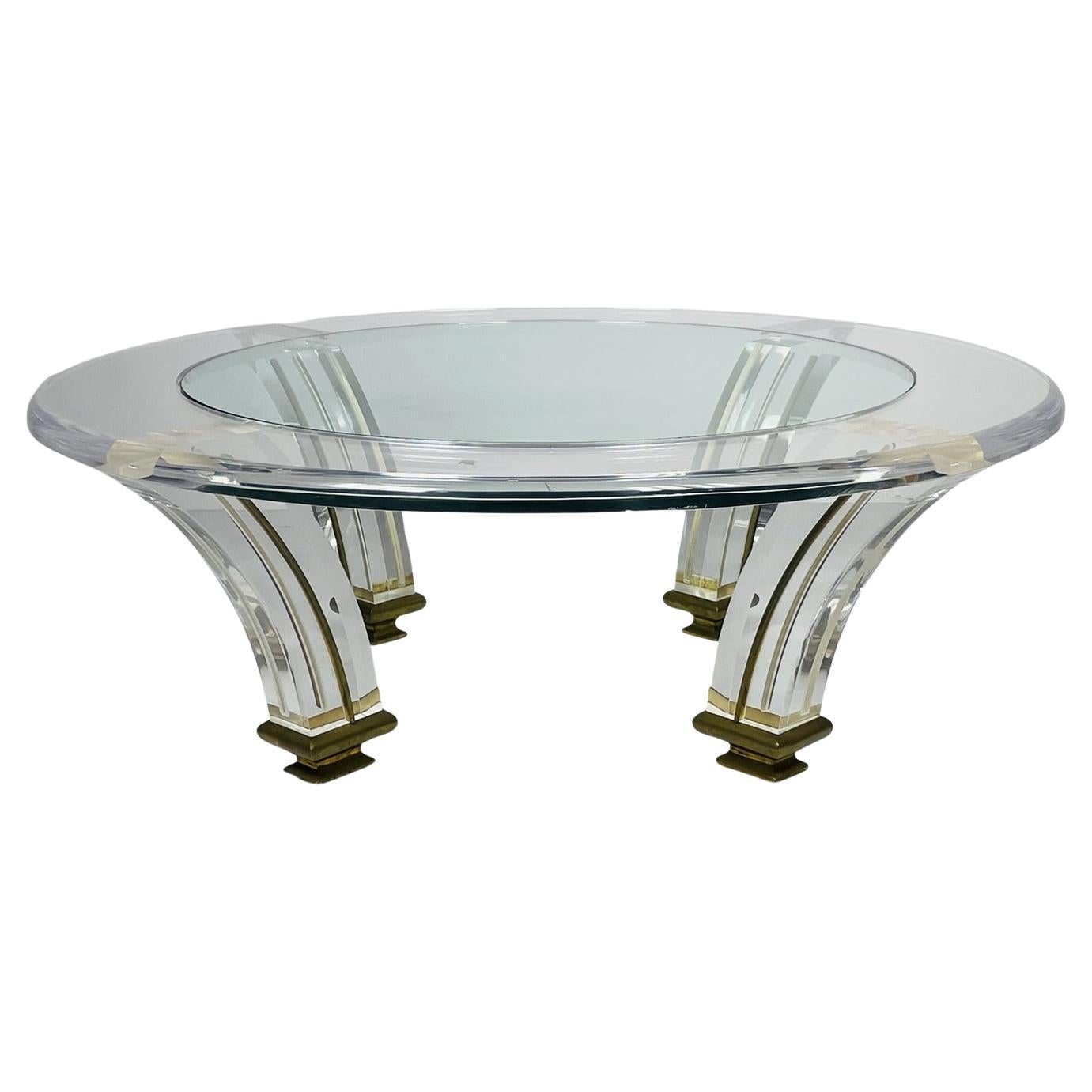 Vintage Lucite & Brass Coffee Table For Sale