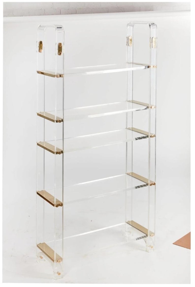 American Vintage Lucite & Brass Etagere in the style of Charles Hollis Jones For Sale