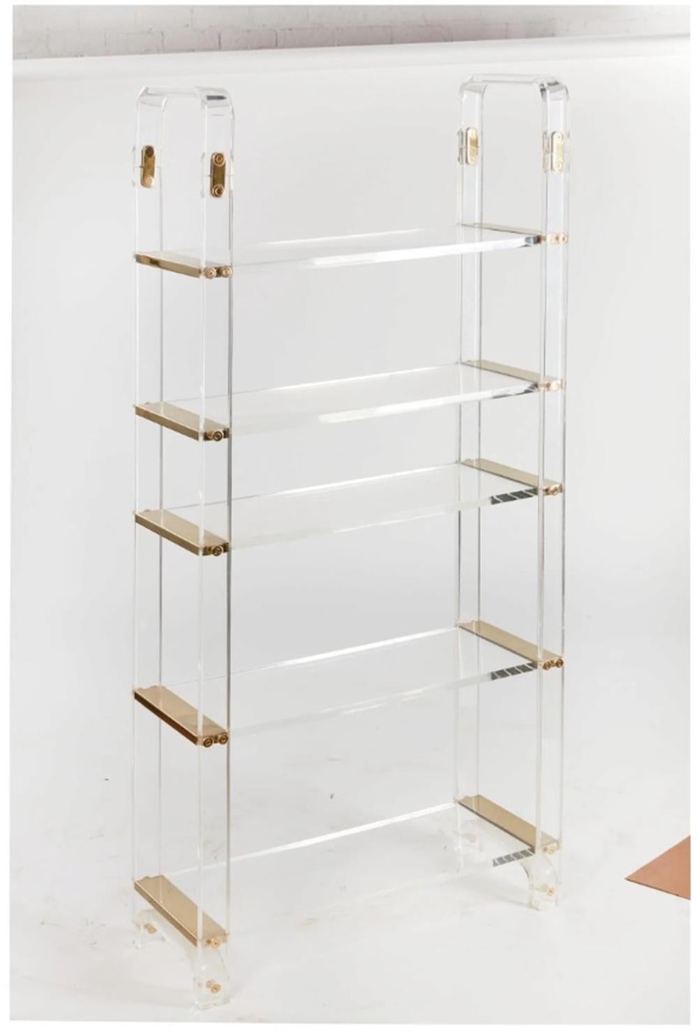 Mid-Century Modern Vintage Lucite & Brass Etagere in the style of Charles Hollis Jones For Sale