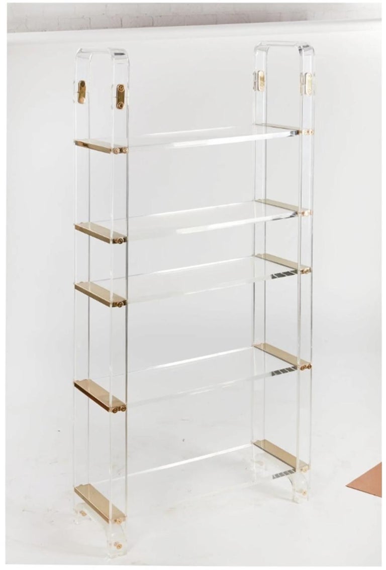 Late 20th Century Vintage Lucite & Brass Etagere in the style of Charles Hollis Jones For Sale