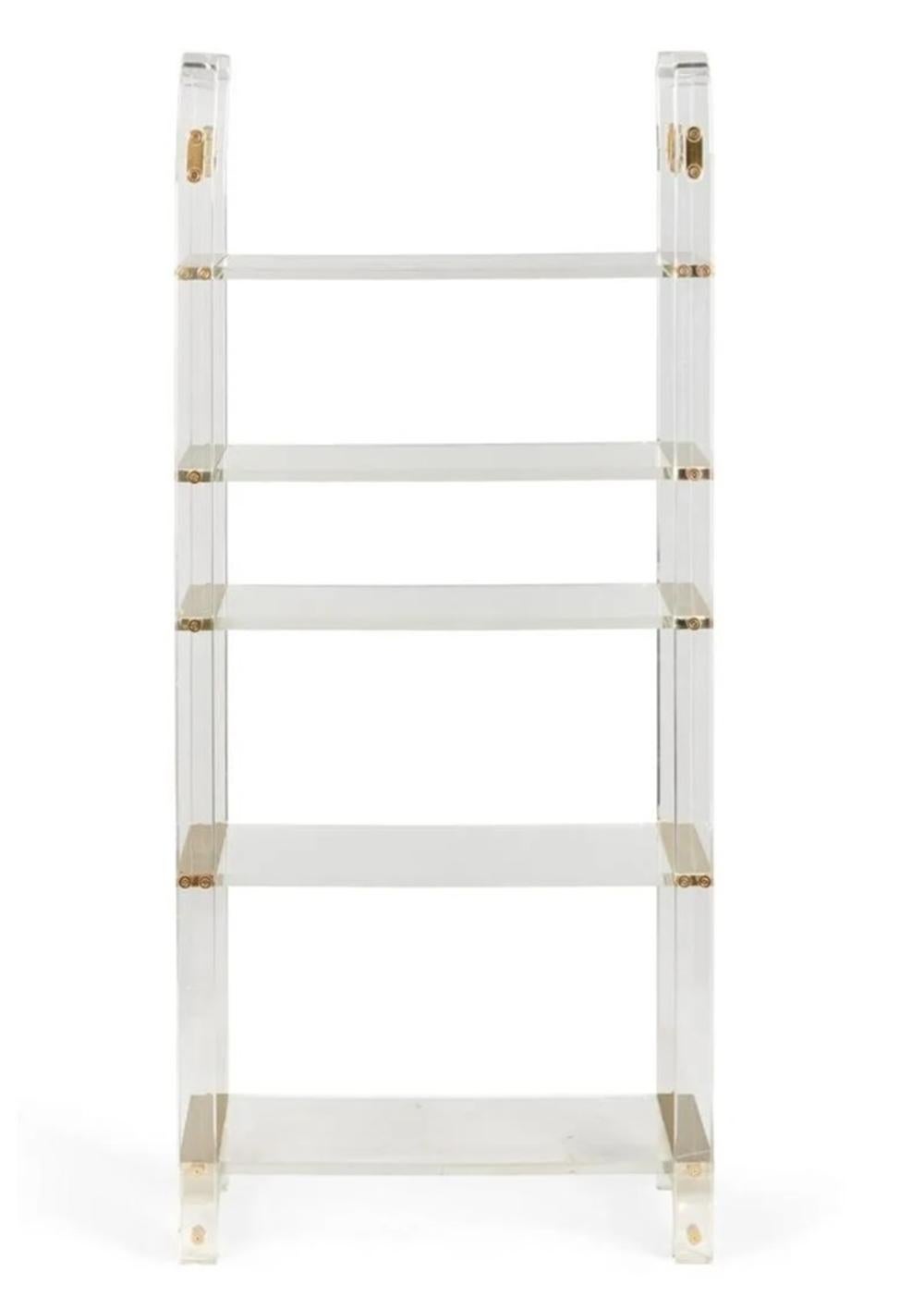 American Vintage Lucite & Brass Etagere in the style of Charles Hollis Jones For Sale