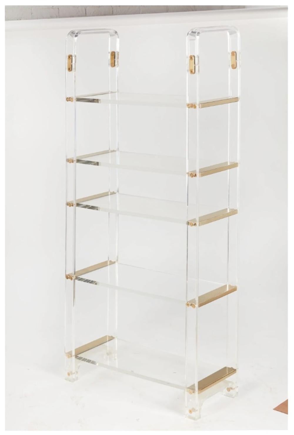 Vintage Lucite & Brass Etagere in the style of Charles Hollis Jones In Good Condition For Sale In Los Angeles, CA