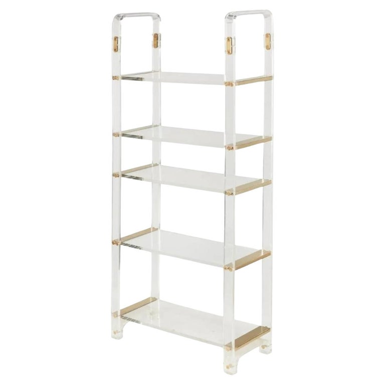 Vintage Lucite & Brass Etagere in the style of Charles Hollis Jones For Sale