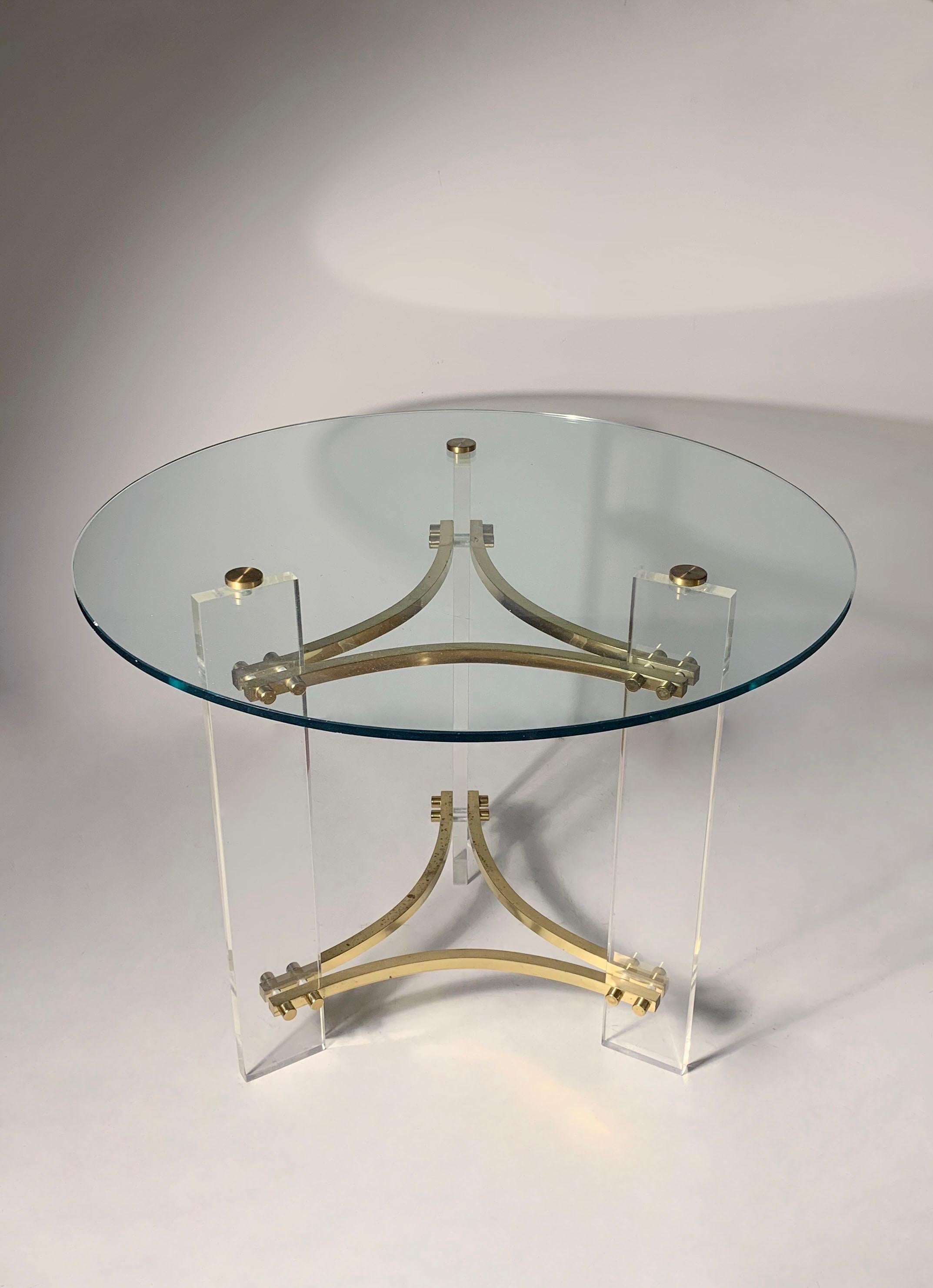 Vintage Lucite, Brass & Glass Charles Hollis Jones Accent Table

Table shows vintage wear such as scratches to the lucite and some minor spots of patination to the brass finish