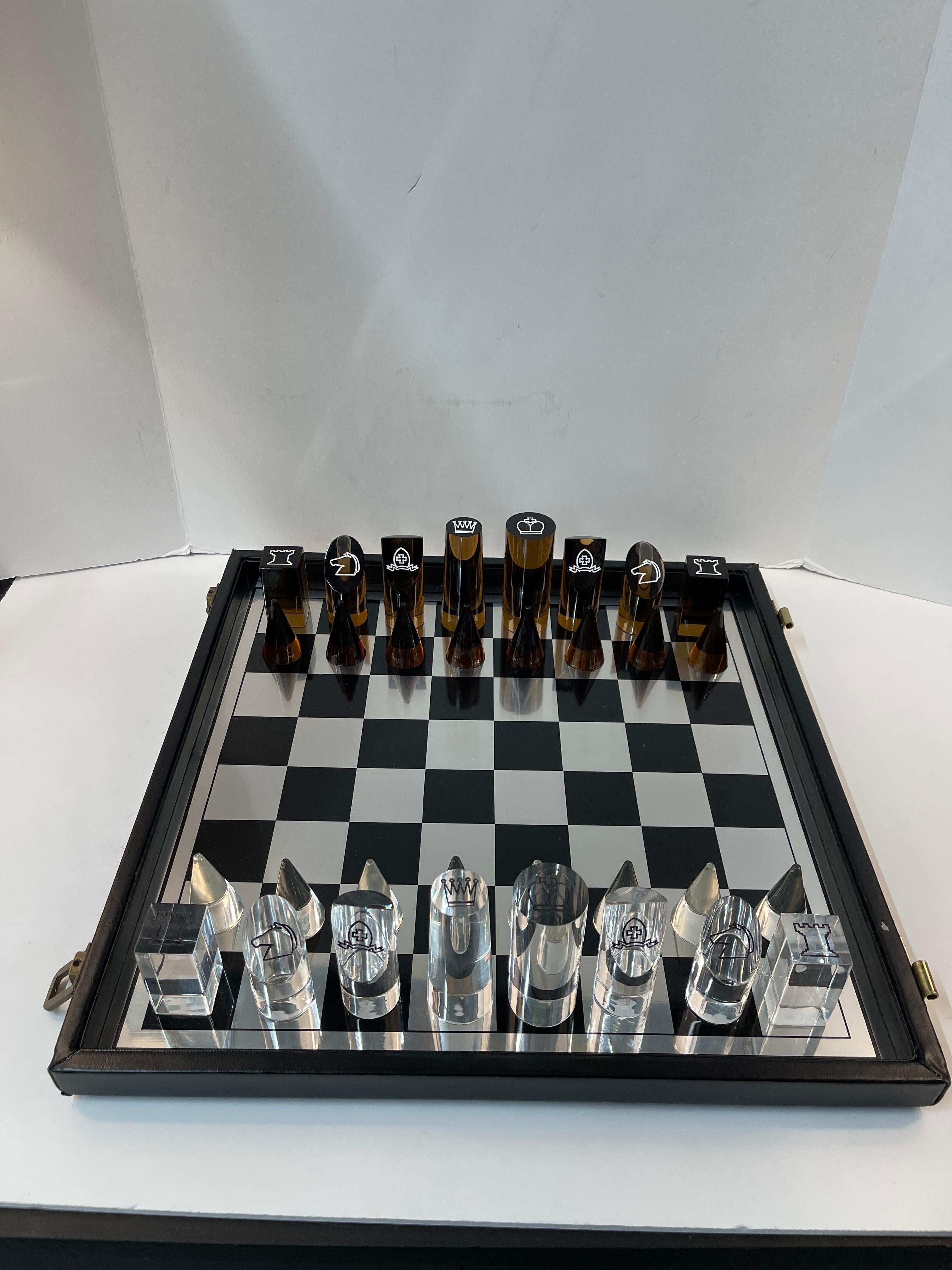 Vintage Lucite Chess Set in Travel Case For Sale 1