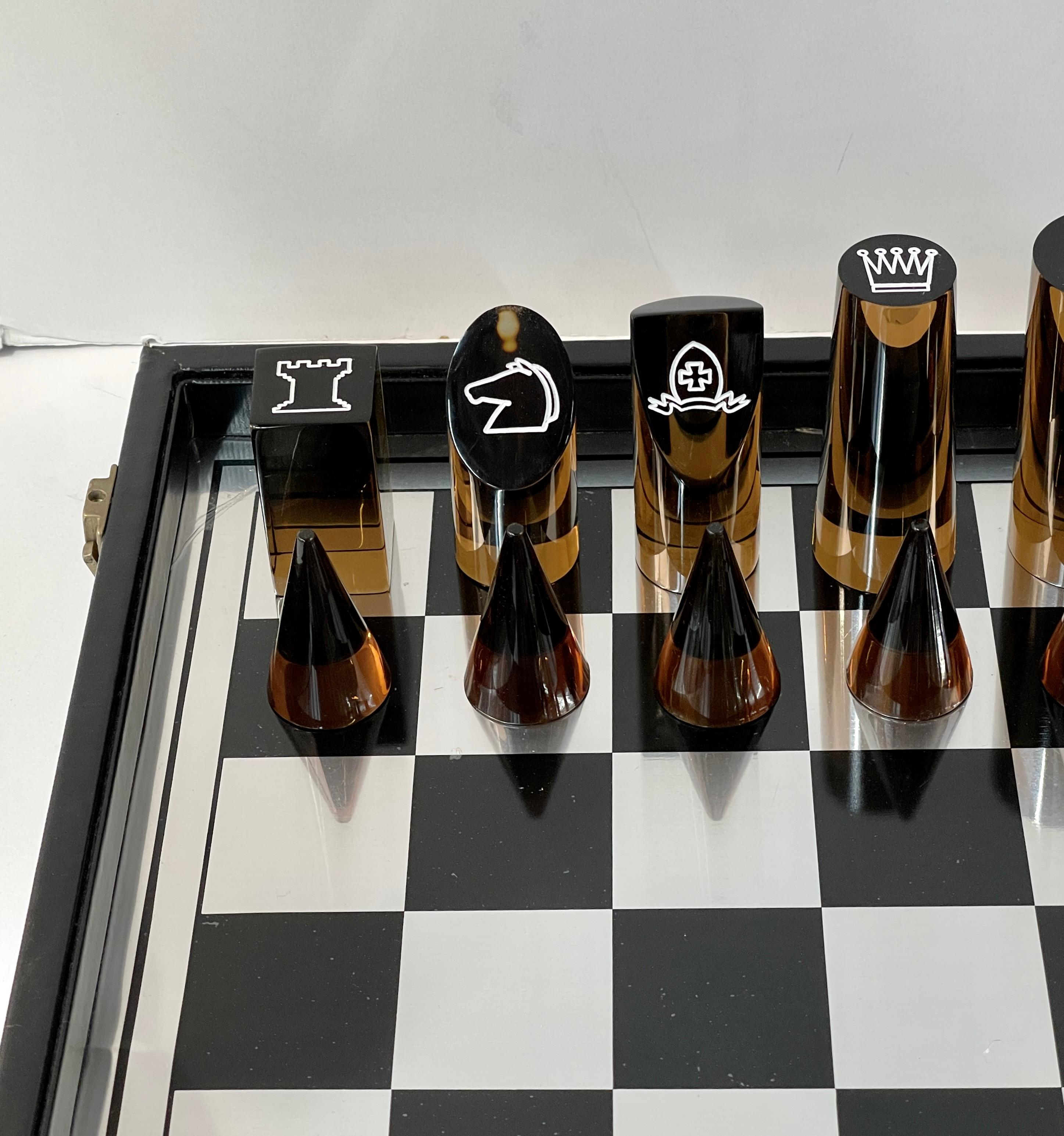 Vintage Lucite Chess Set in Travel Case For Sale 3