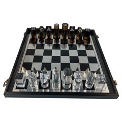 Set di scacchi vintage in lucite con custodia da viaggio
