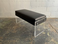 Vintage Lucite, Chrome & Black Leather Bench with Storage Compartment, 1970s