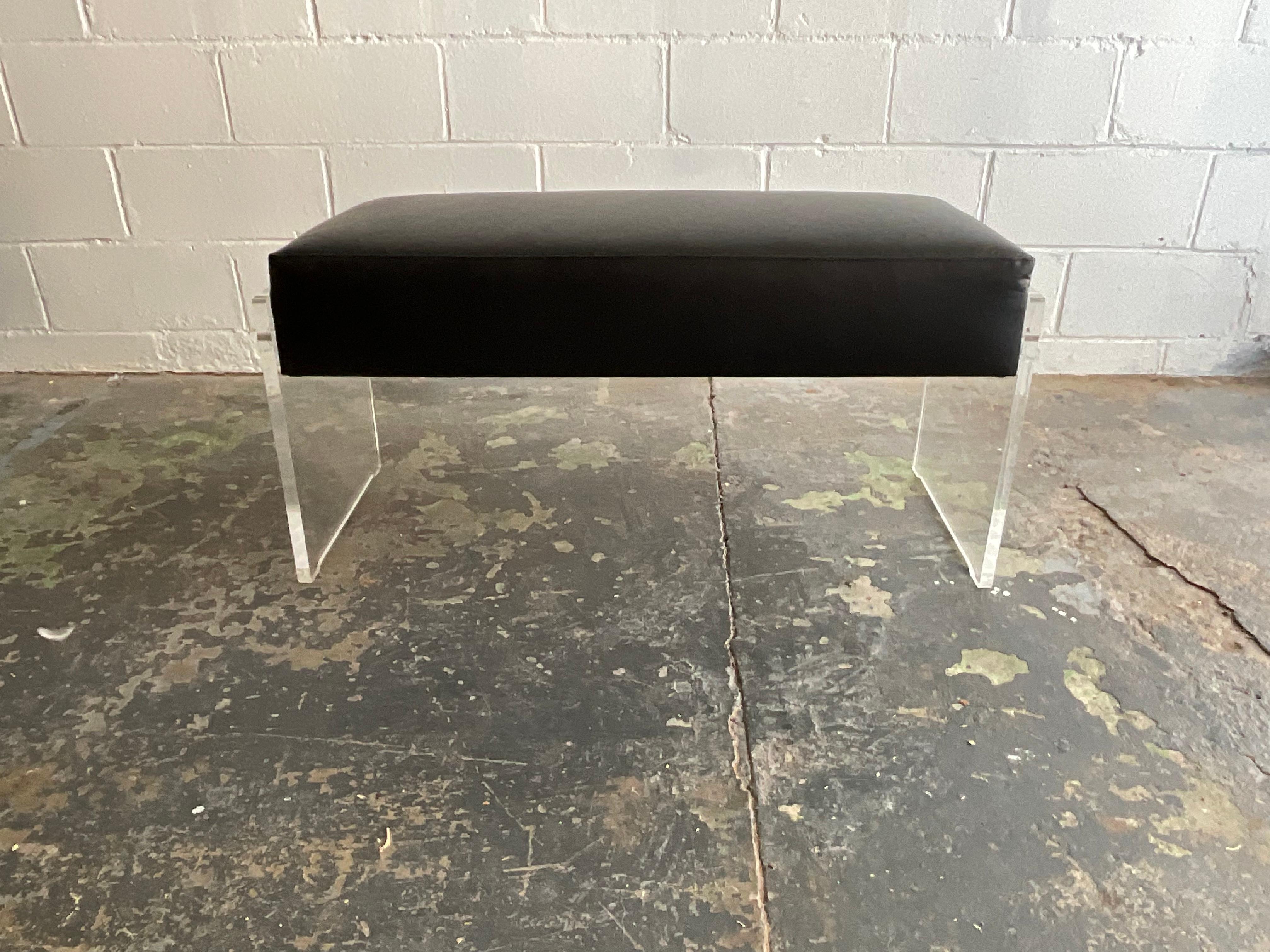 Vintage Lucite, Chrome & Black Leather Bench with Storage Compartment, 1970s In Excellent Condition For Sale In Brooklyn, NY