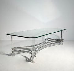 Tavolino vintage in lucite e cromo attribuito a Charles Hollis Jones