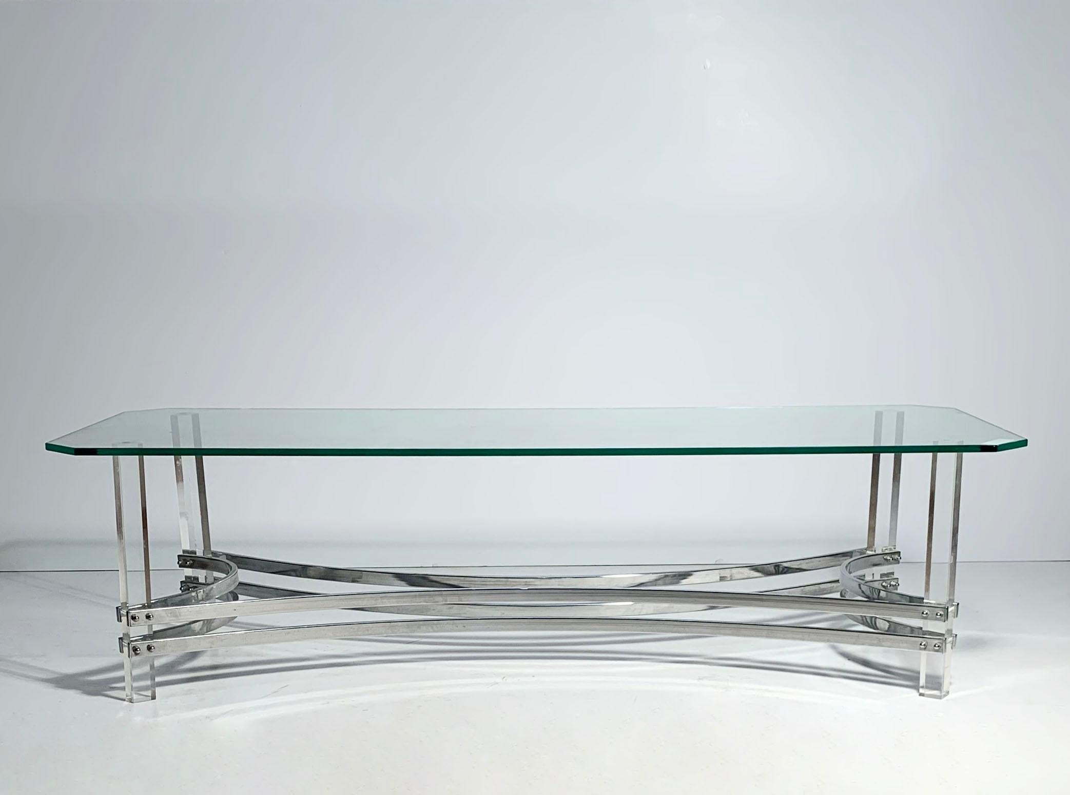 Mid-Century Modern Vintage Lucite / Chrome Coffee Table Attributed to Charles Hollis Jones For Sale