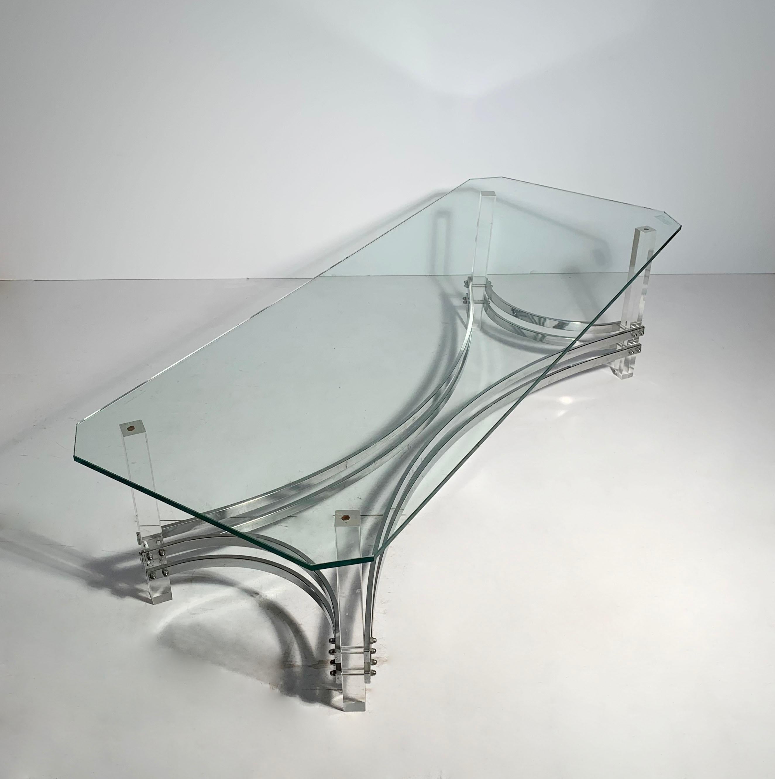 Vintage Lucite / Chrome Coffee Table Attributed to Charles Hollis Jones In Good Condition For Sale In Chicago, IL