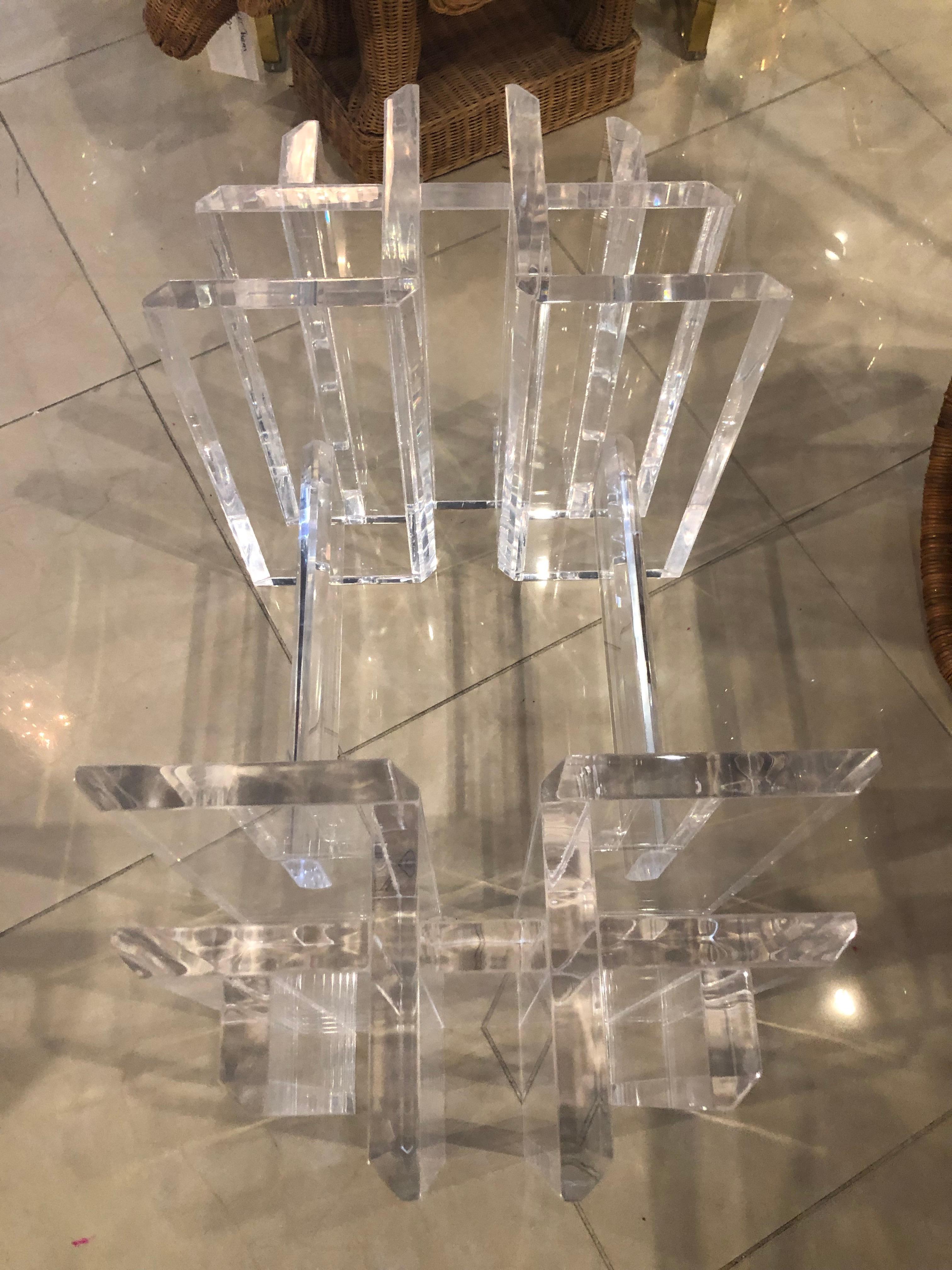 Vintage Lucite Coffee Cocktail Table Geometric Hollywood Regency In Good Condition In West Palm Beach, FL