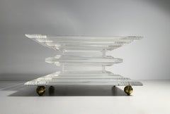 Vintage Lucite Coffee Table Base / Stool Pouf on Castors
