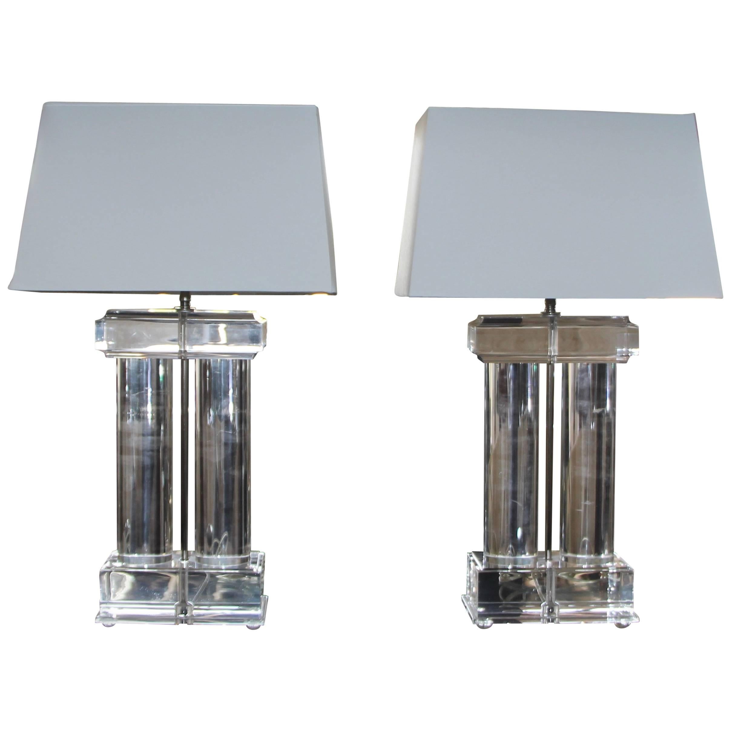 Vintage Lucite Column Lamps