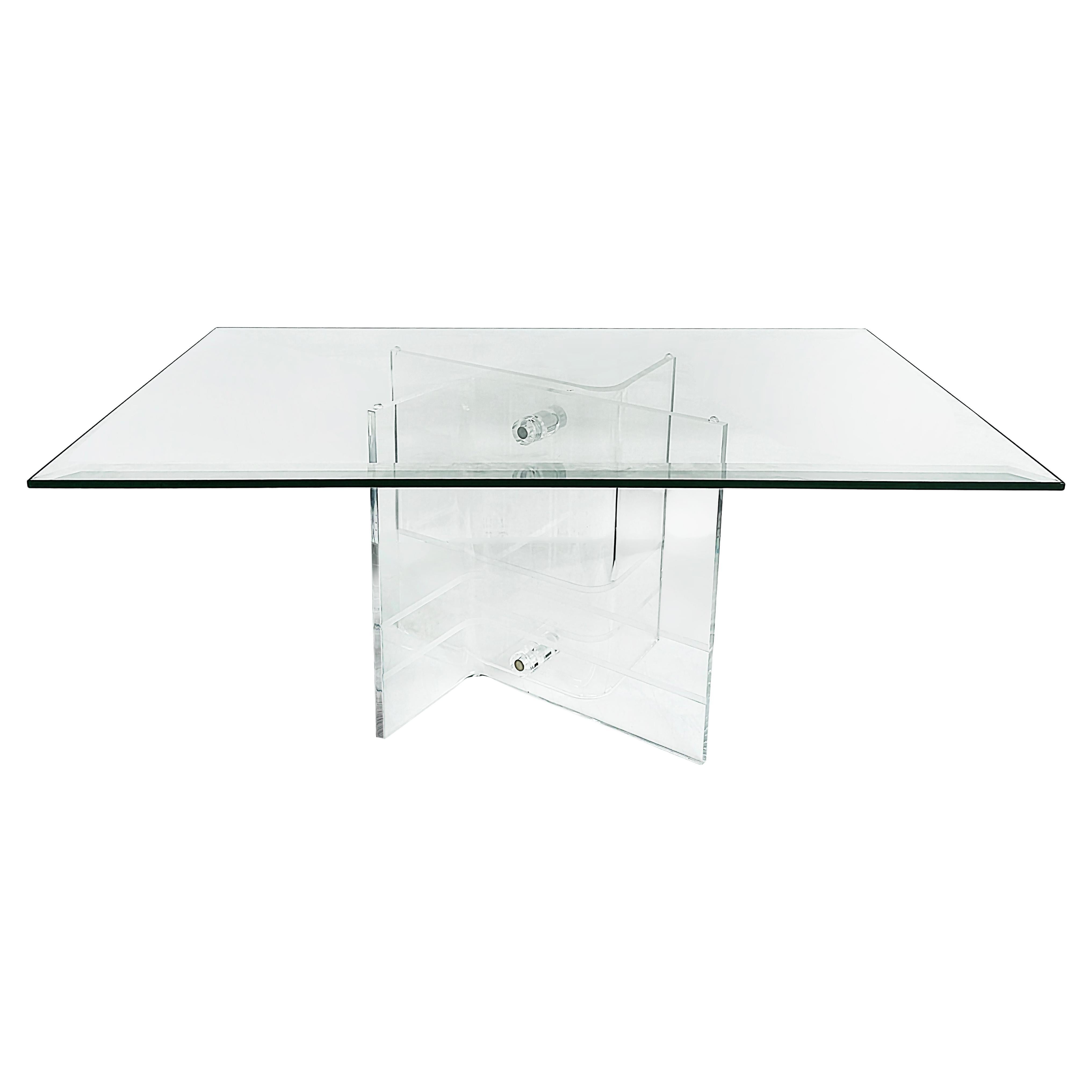 Vintage Lucite Criss Cross Coffee Table With Glass Top, 2 Available en venta
