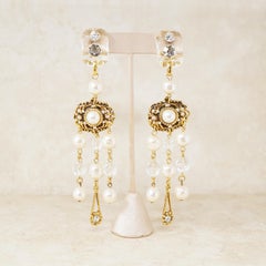Vintage Lucite, Crystal & Pearl Chandelier Earrings by Gianni De Liguoro, 1980s