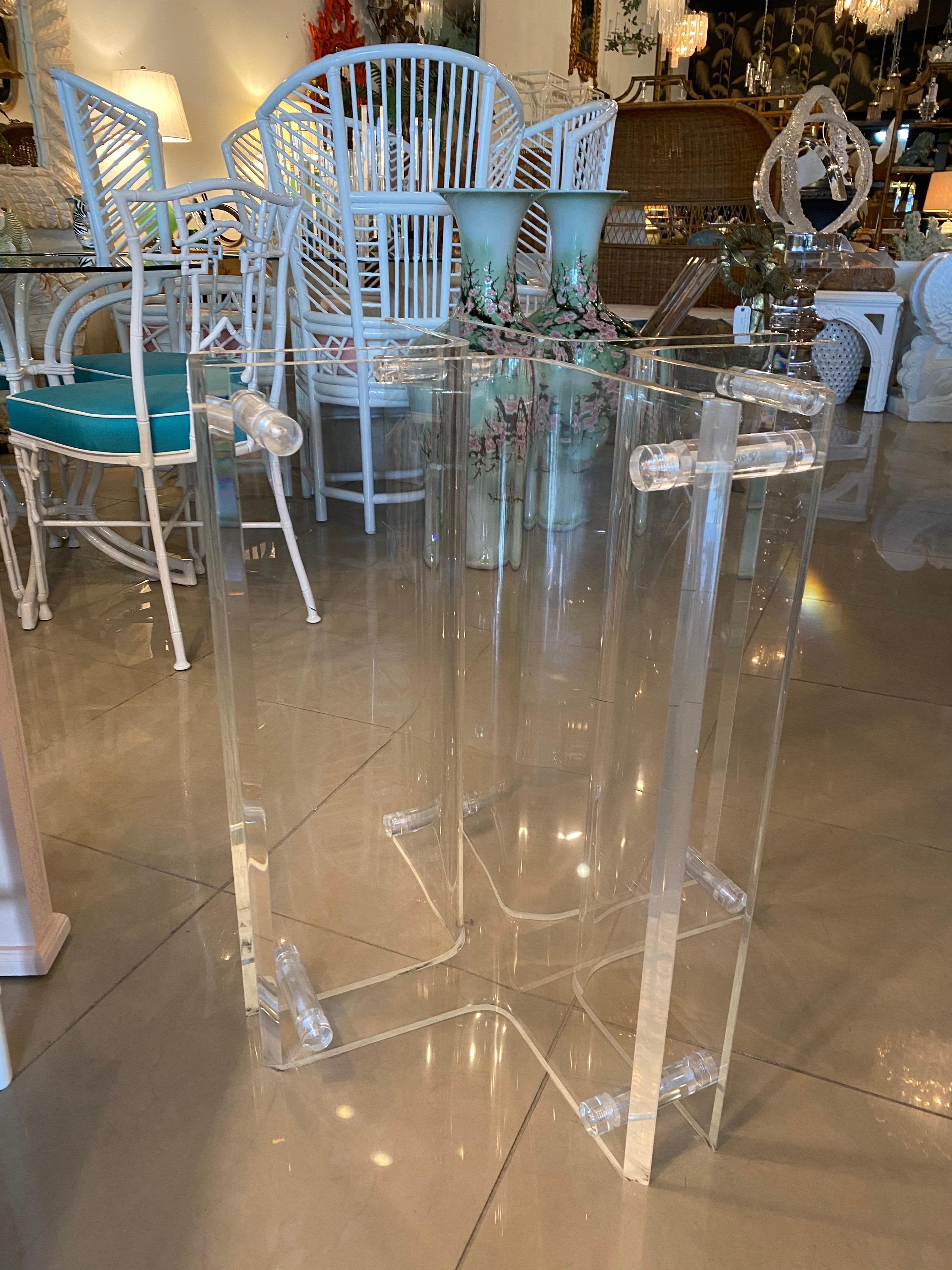 Vintage lucite Dining, Entry or Center Table Base Geometric Peg 3