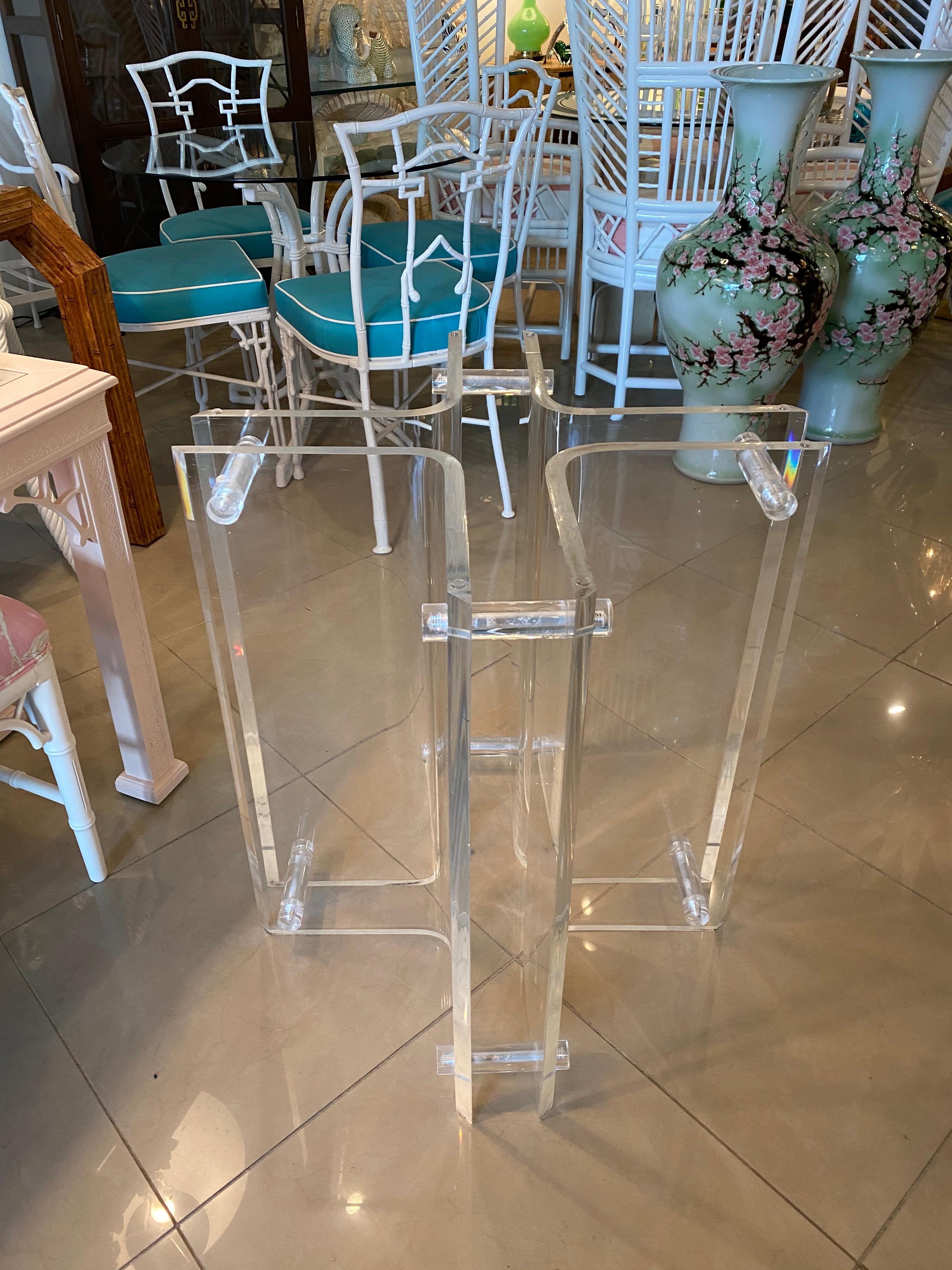 Vintage lucite Dining, Entry or Center Table Base Geometric Peg 4