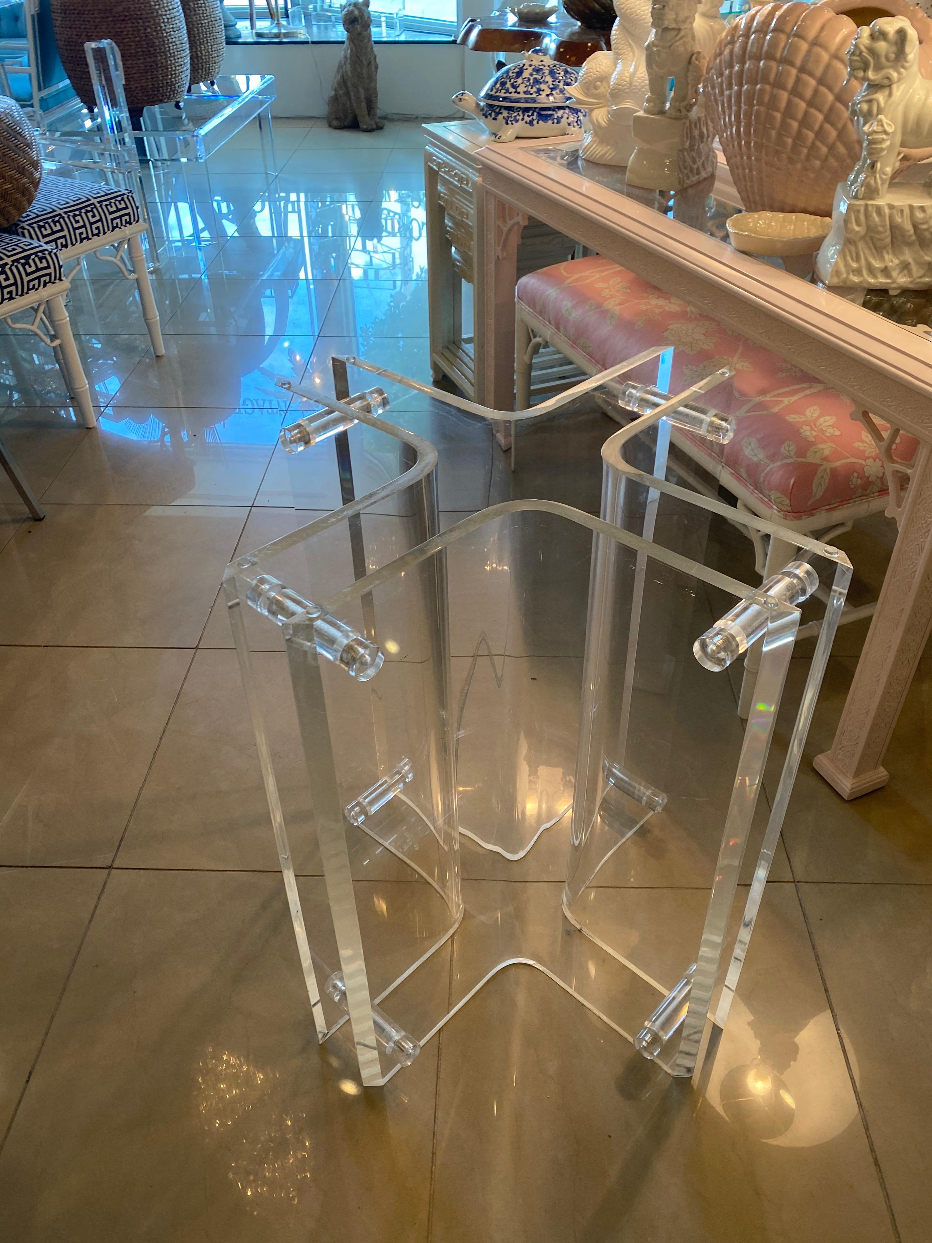 Hollywood Regency Vintage lucite Dining, Entry or Center Table Base Geometric Peg