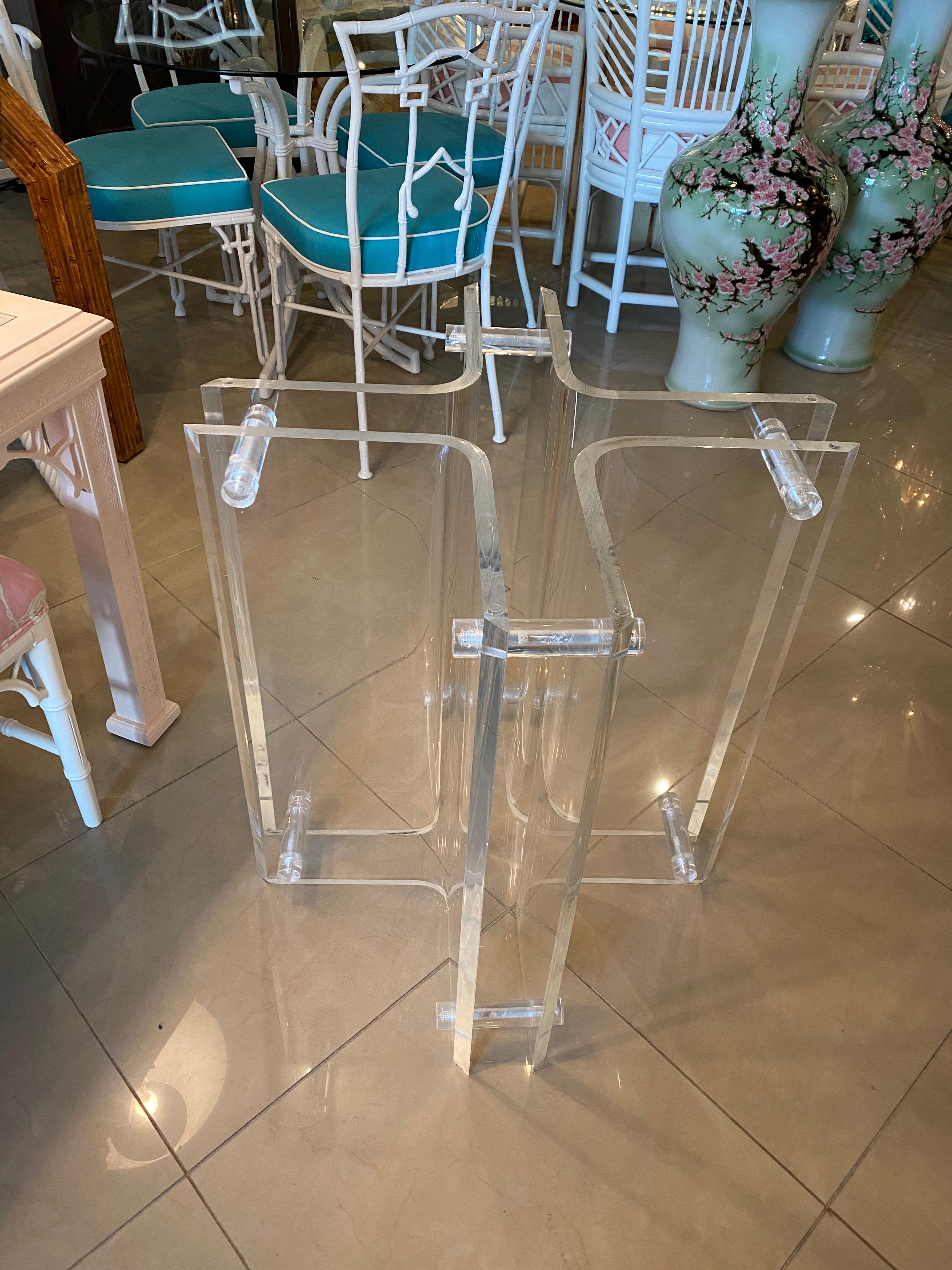 Vintage lucite Dining, Entry or Center Table Base Geometric Peg 2