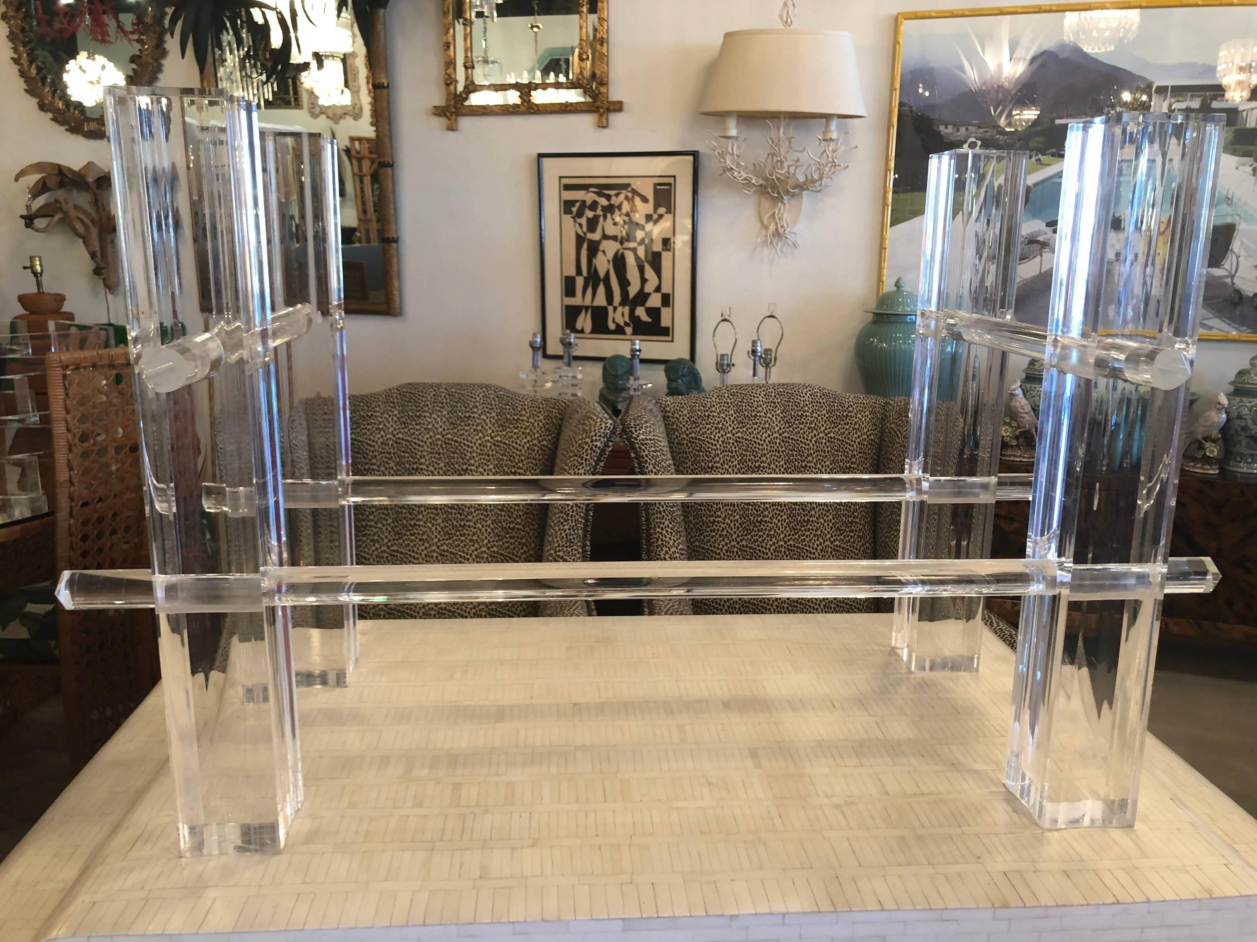 Hollywood Regency Vintage Lucite Dining Table or Desk Base, Adjustable Column Architectural