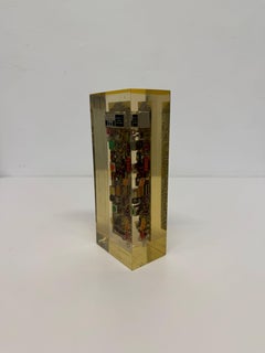 Vintage Lucite Encased Computer Chip Paperweight Sculpture, Spain 1980s