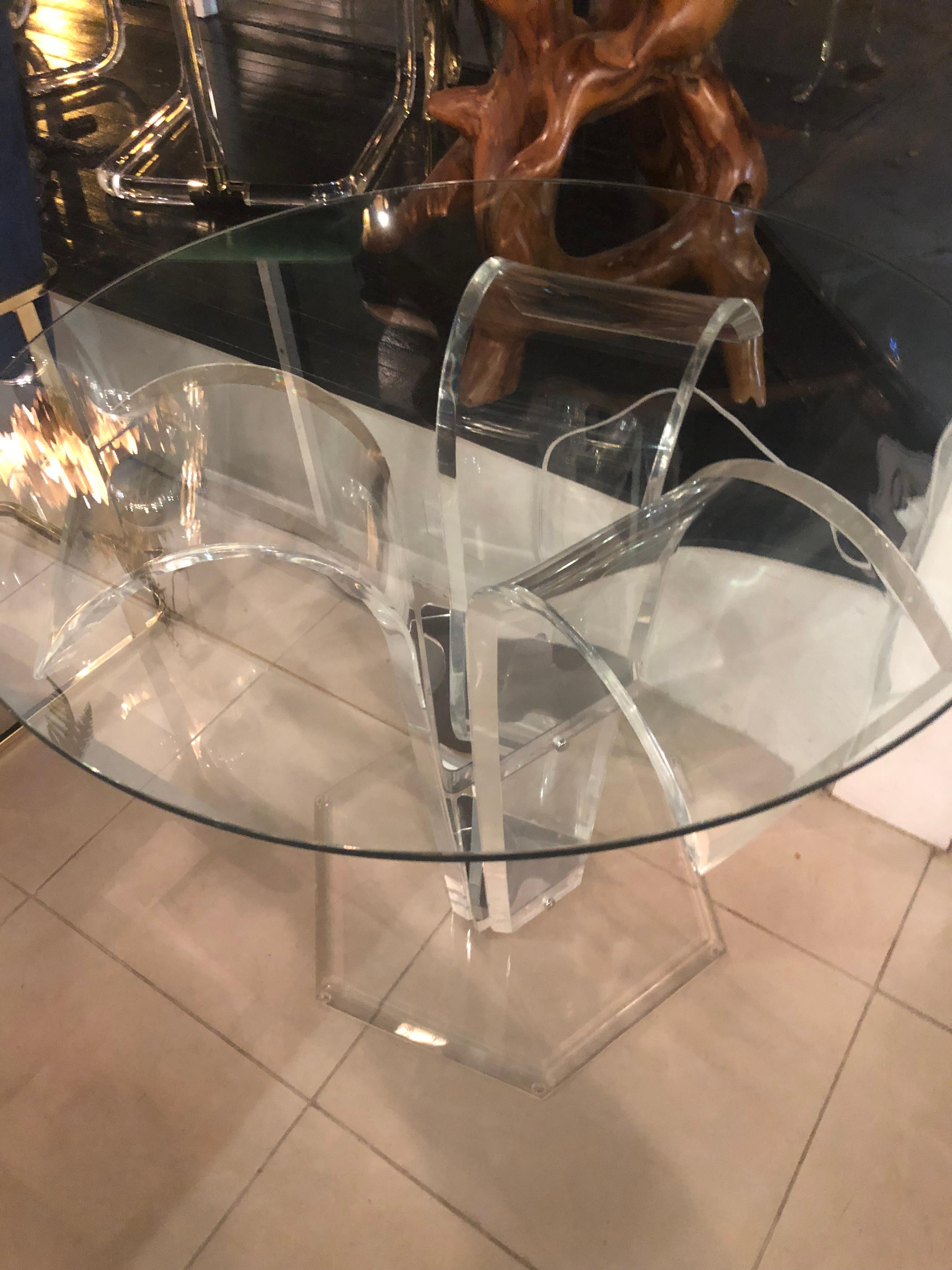 Hollywood Regency Vintage Lucite Game Dining Entry Center Table Mirrored