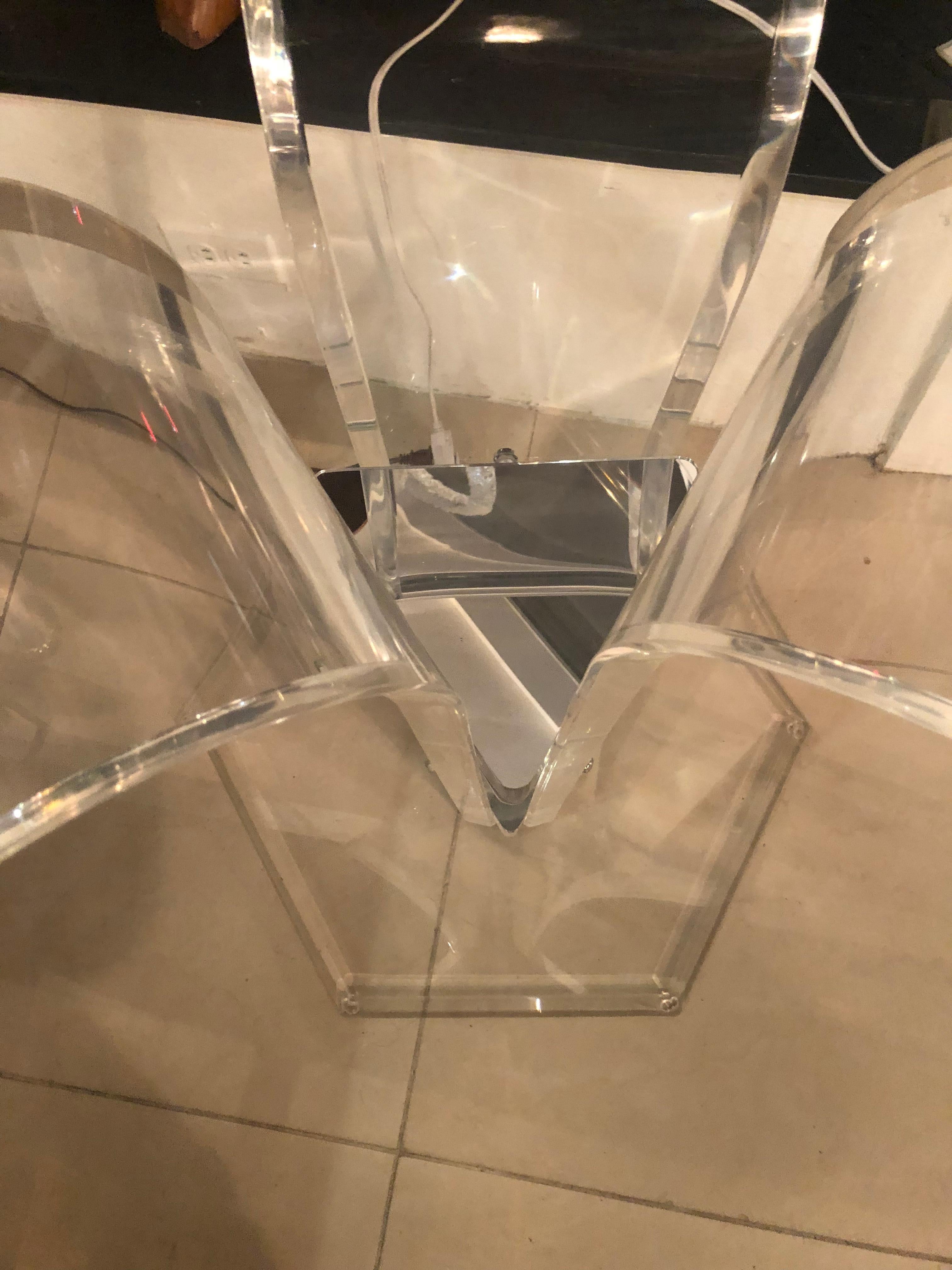 Vintage Lucite Game Dining Entry Center Table Mirrored 3