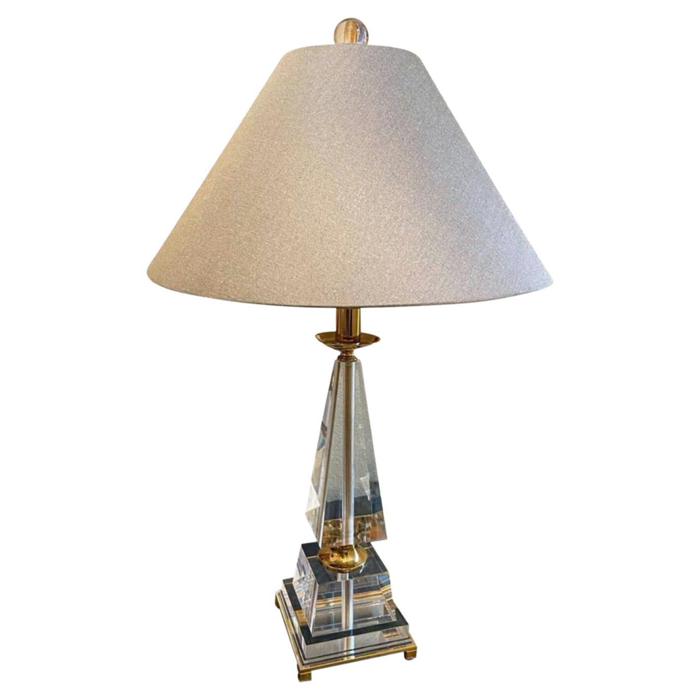 Vintage Lucite Geometric Gilt Brass Table Lamp