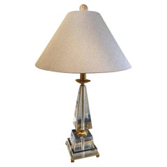 Retro Lucite Geometric Gilt Brass Table Lamp
