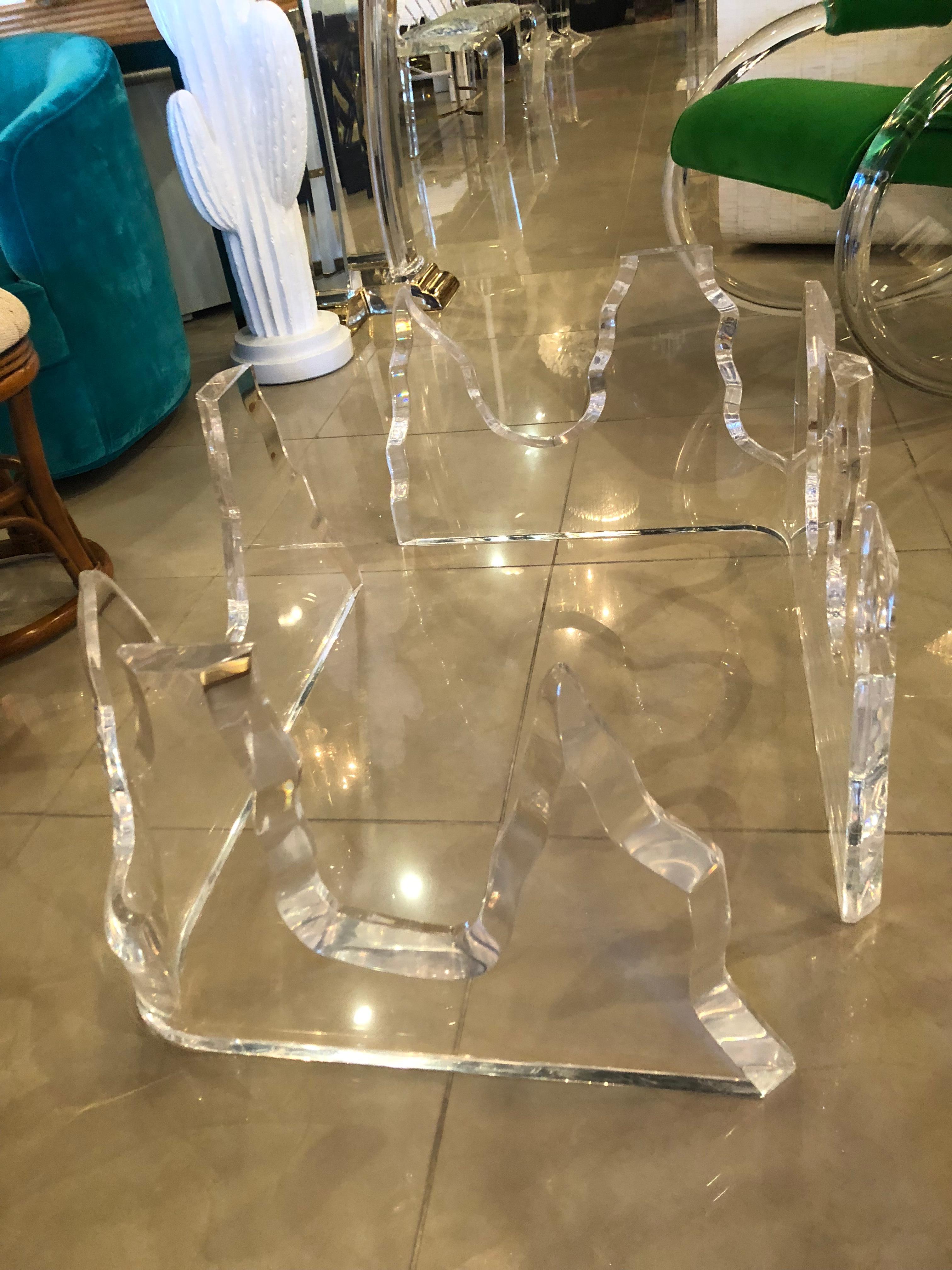 Vintage Lucite Glacier Iceberg Flame Coffee Cocktail Table Base a Pair For Sale 1