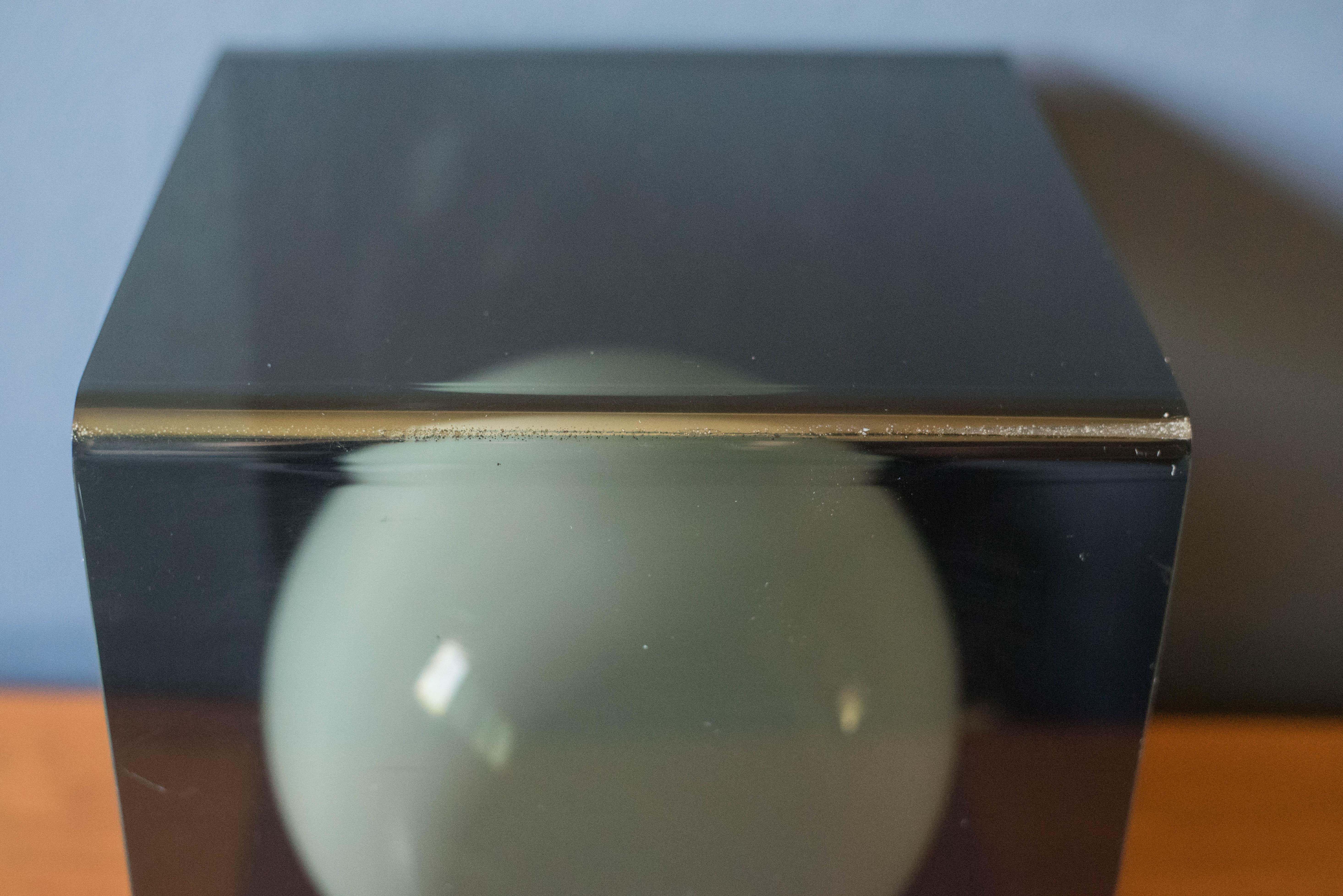 Vintage Smoked Lucite Cube Globe Lamp 3