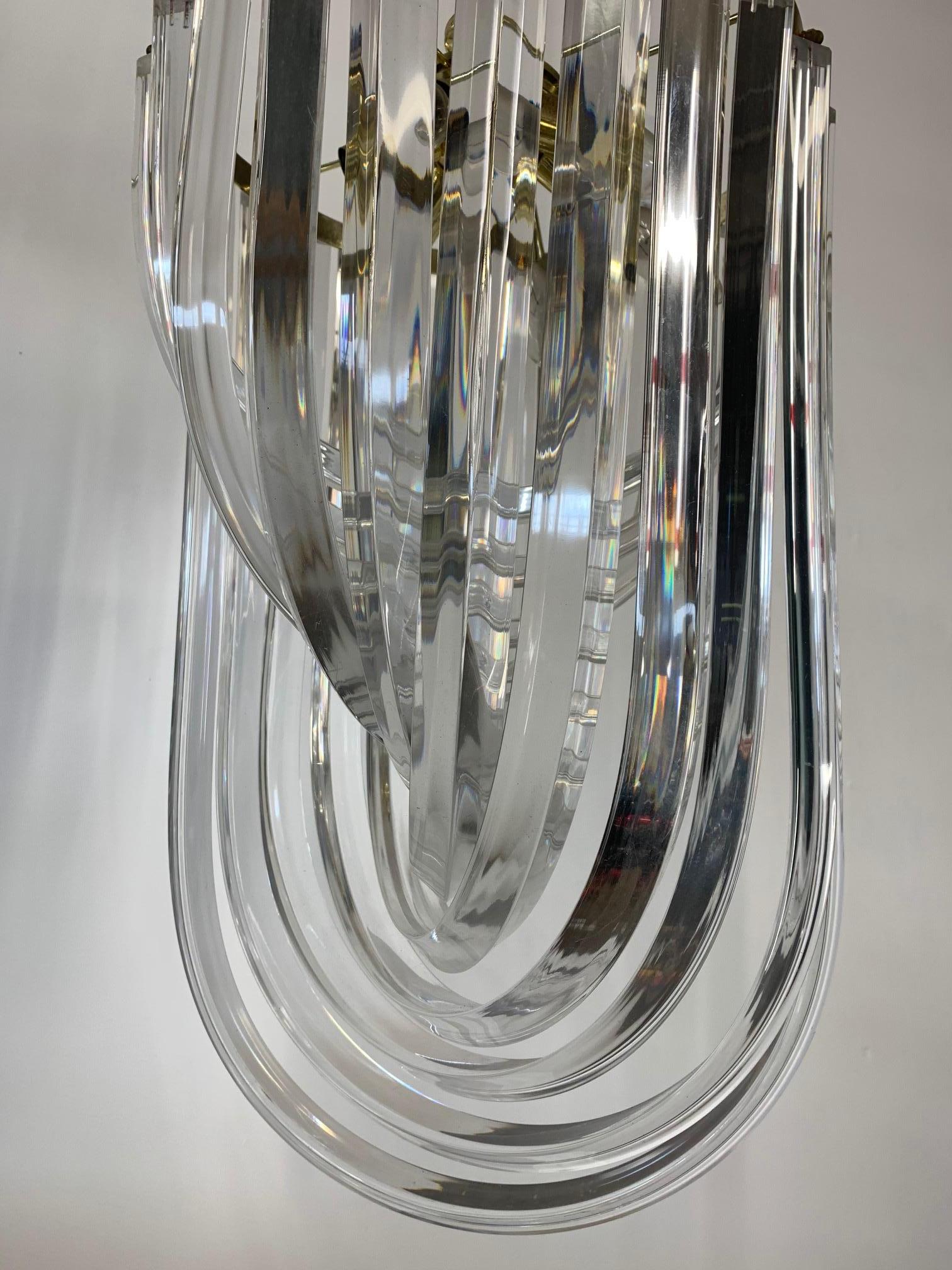 Hollywood Regency Vintage Lucite Hoop Ribbon Chandelier