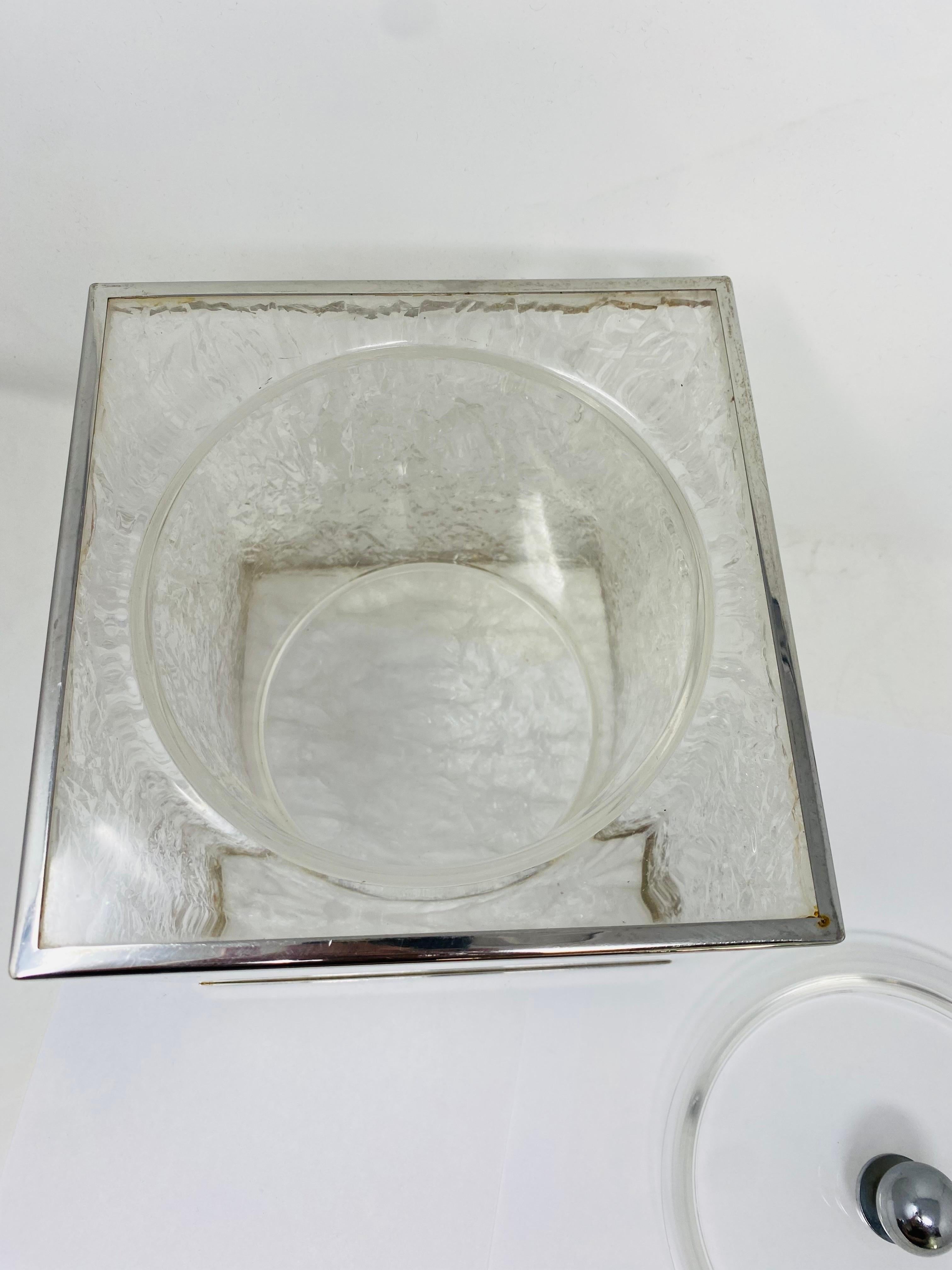 Cast Vintage Lucite Ice Bucket in Ice Effect in the Style of Willy Rizzo, Italy 1970s For Sale