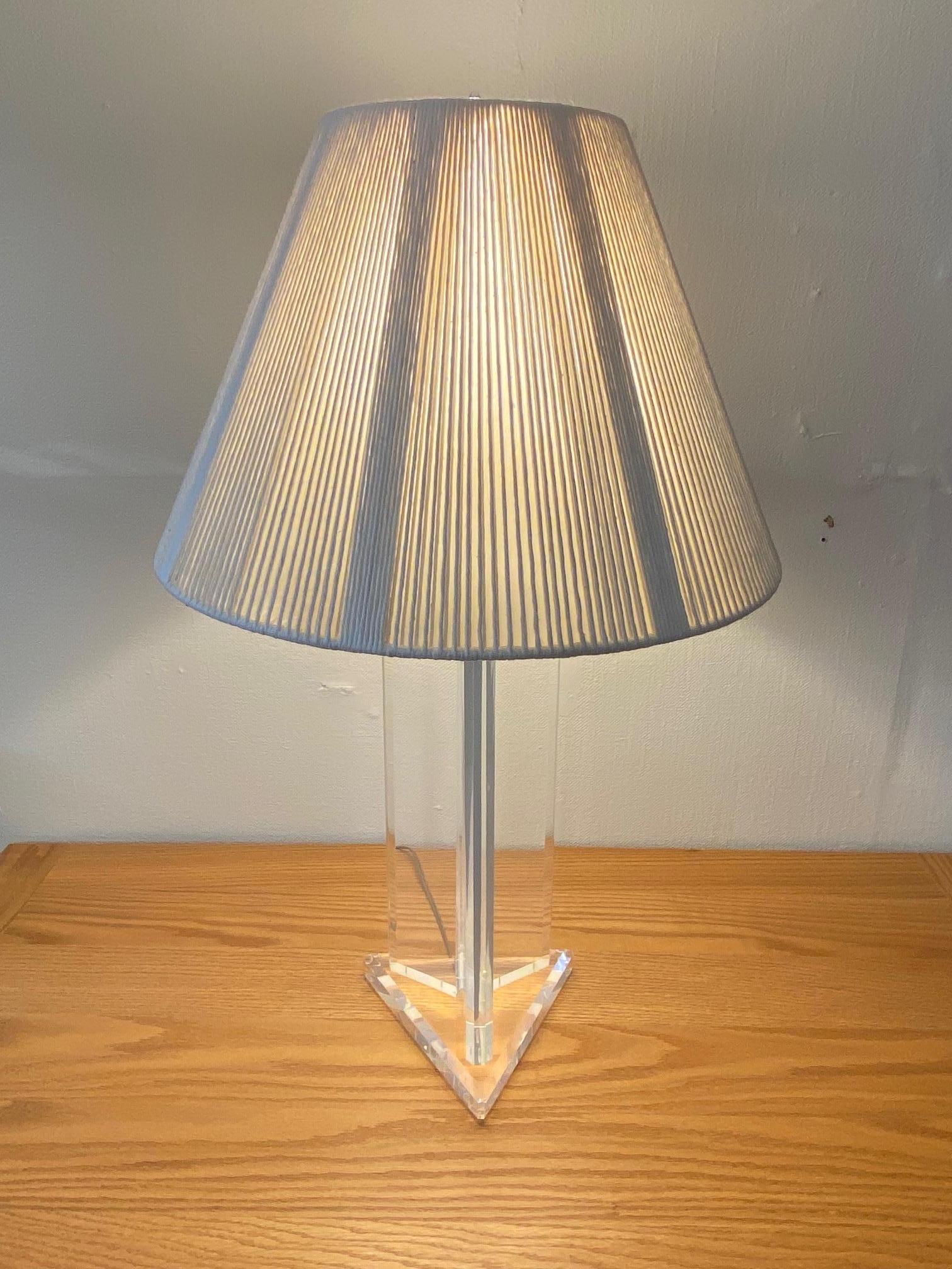 Late 20th Century Vintage Lucite Lamp with Original String Shade For Sale