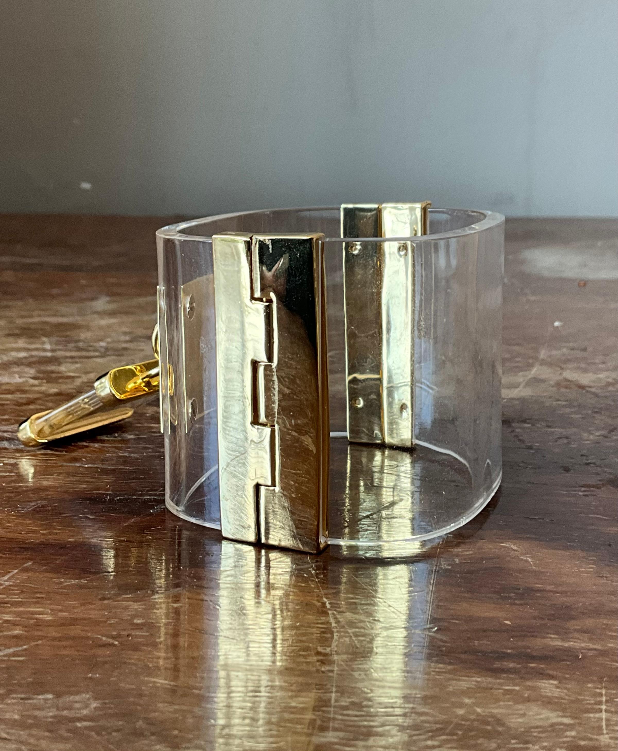 Women's or Men's Vintage Lucite Lock Bracelet with Magnetic Clasp For Sale