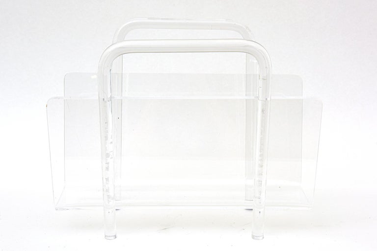 Vintage Lucite Magazine Stand and Rack With Handles Desk Accessory For