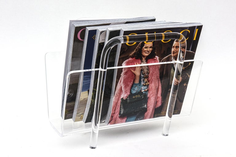 Vintage Lucite Magazine Stand and Rack With Handles Desk Accessory For