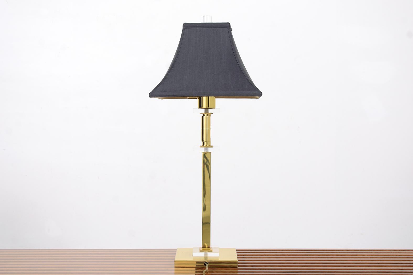 American Handcrafted Mid-Century Modern Brass and Lucite Table Lamp For Sale