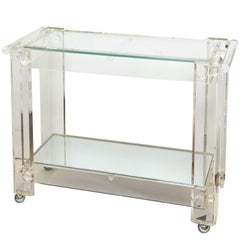 Vintage Lucite Mirrored and Glass Two-Tier Bar Cart or Trolley 