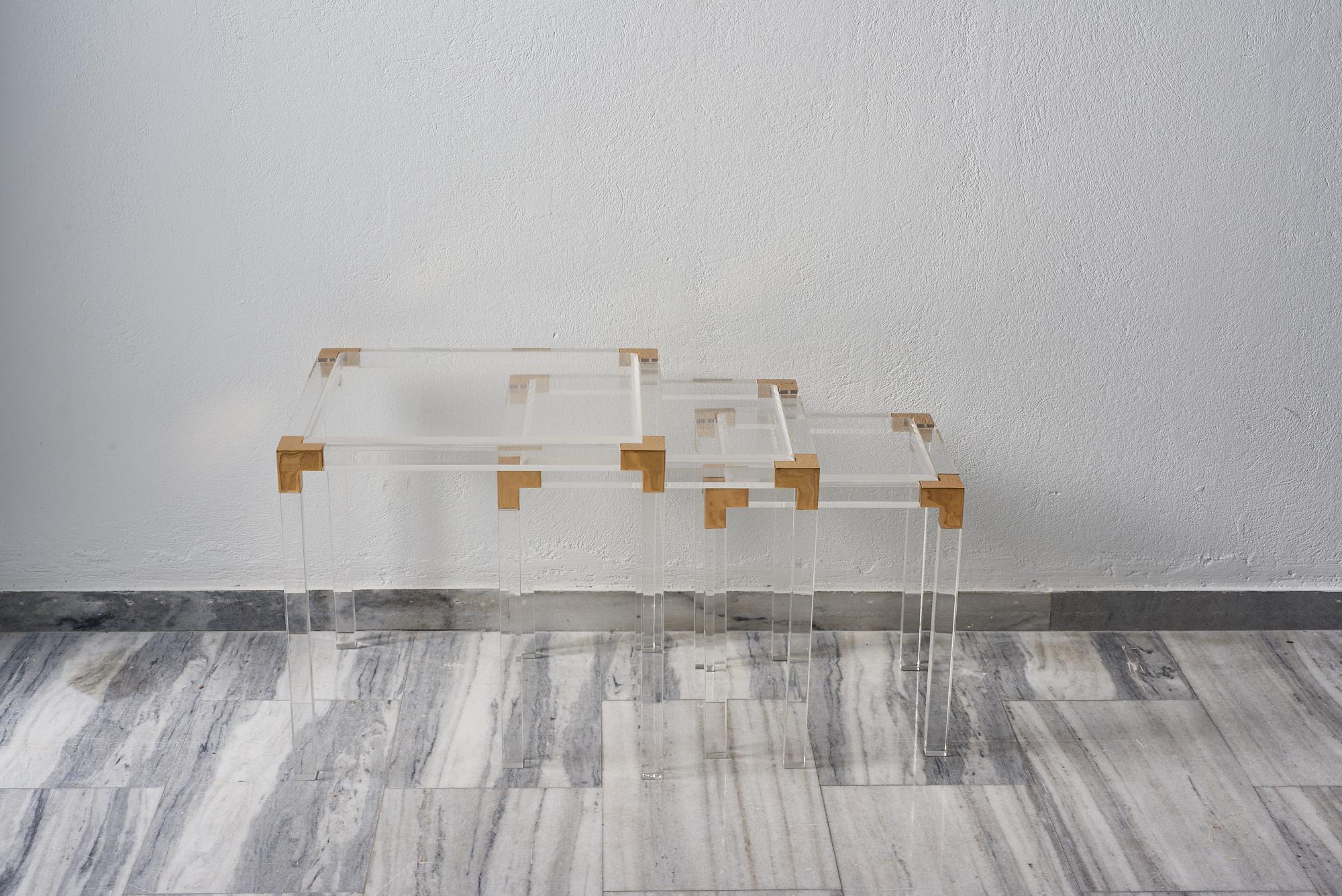 Vintage lucite nesting tables, France 1980’s. In Good Condition For Sale In Athens, Attiki