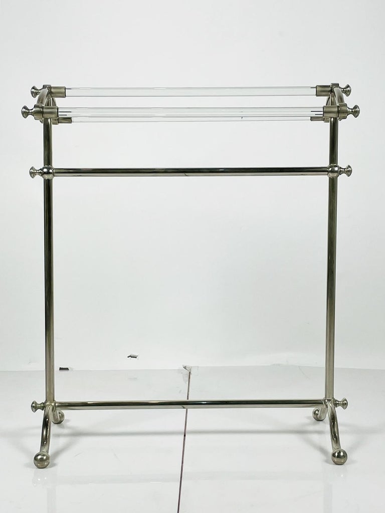 Vintage Lucite and Nickel Freestanding Towel Holder For Sale at 1stDibs