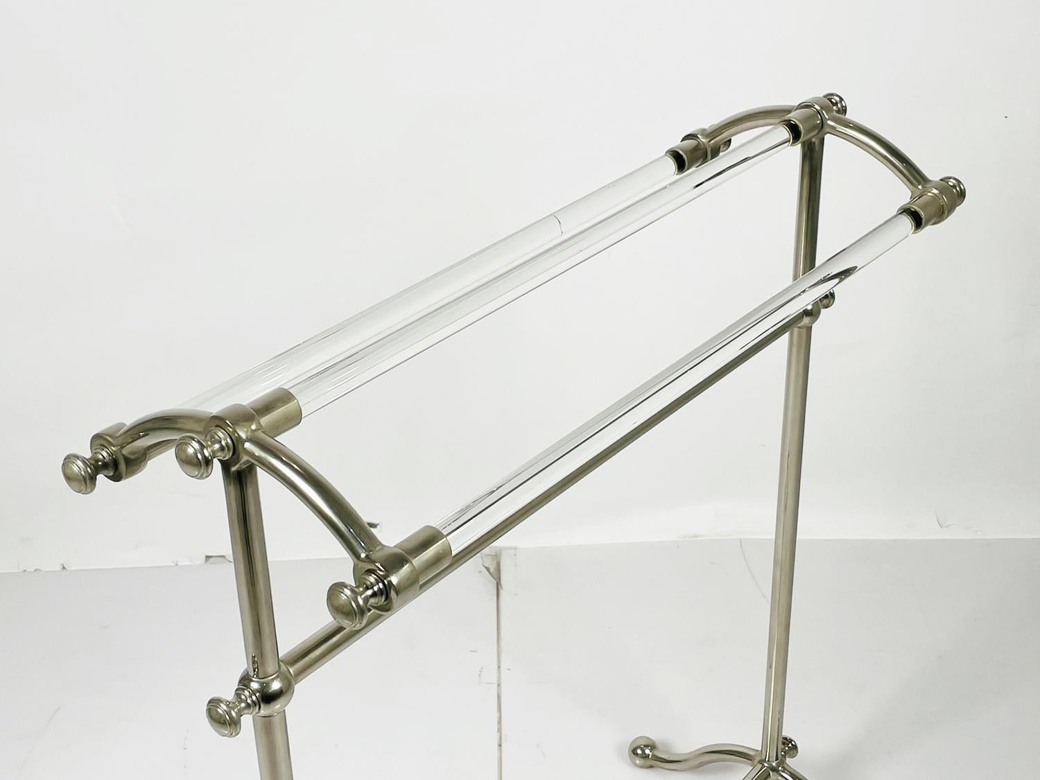 Vintage Lucite & Nickel Freestanding Towel Holder 1