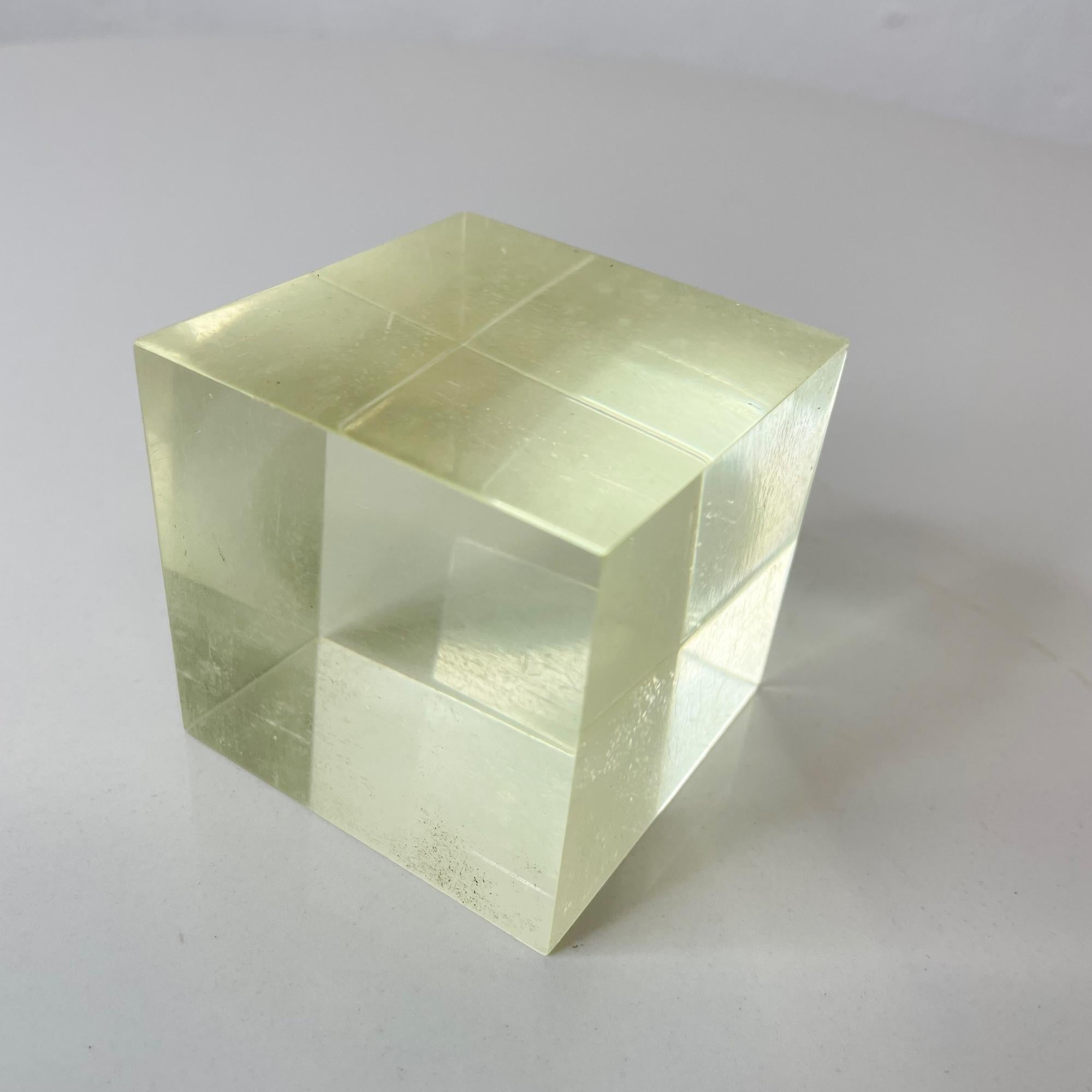 Mid-Century Modern Vintage Lucite Paperweight Geometric Cube 1970s Mod Desk Accessory