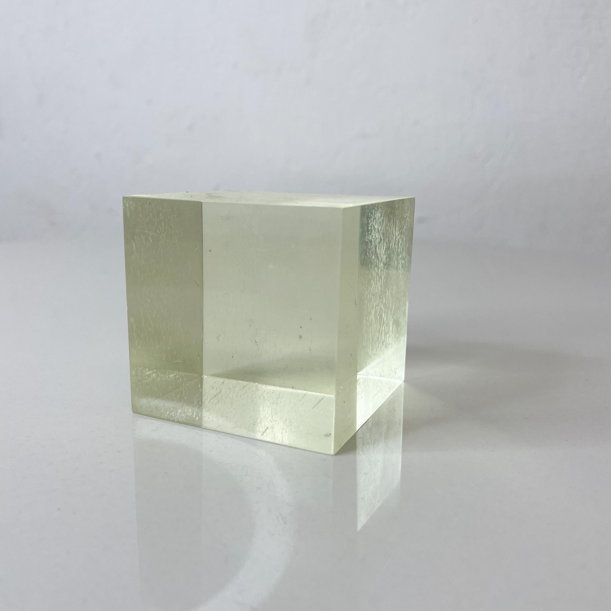 Vintage Lucite Paperweight Geometric Cube 1970s Mod Desk Accessory In Good Condition In Chula Vista, CA