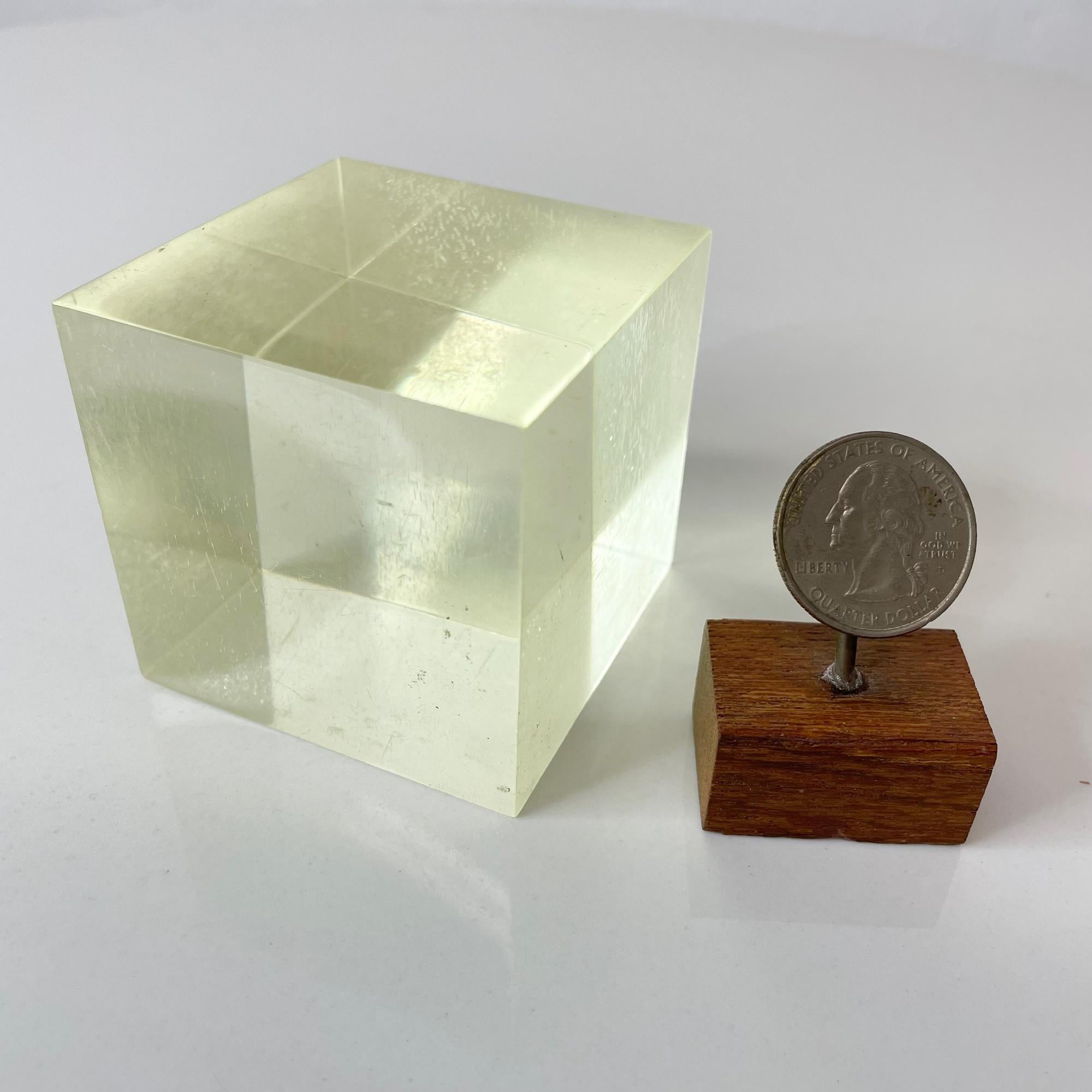 Late 20th Century Vintage Lucite Paperweight Geometric Cube 1970s Mod Desk Accessory
