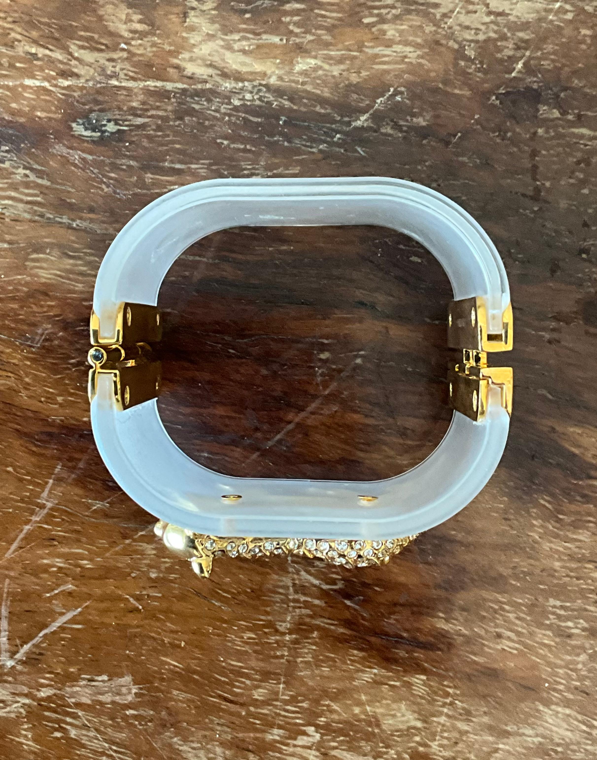 Vintage Lucite Rhinestone Leopard Bracelet For Sale 3